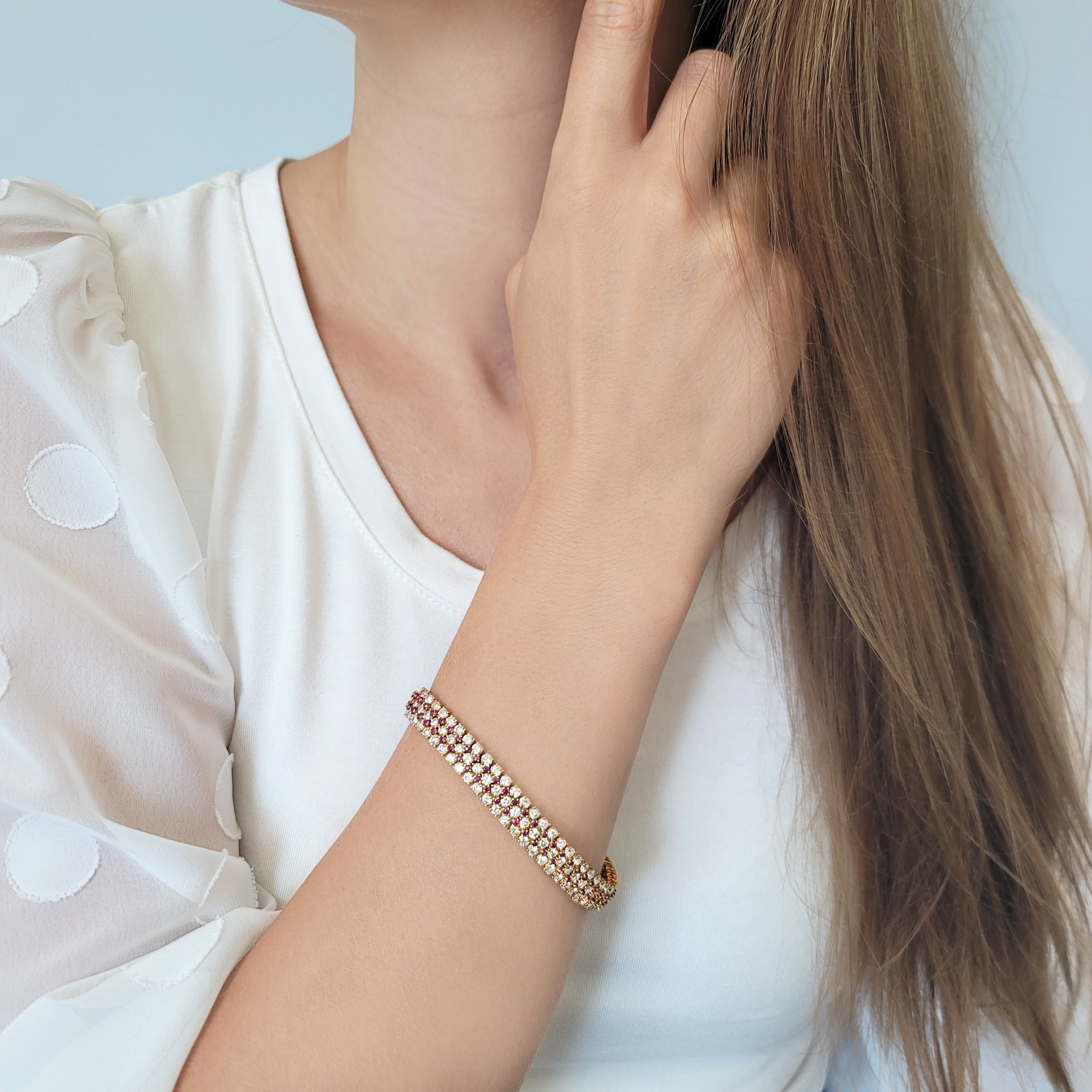 Harry Winston Diamond And Ruby Bracelet In 18k Yellow Gold