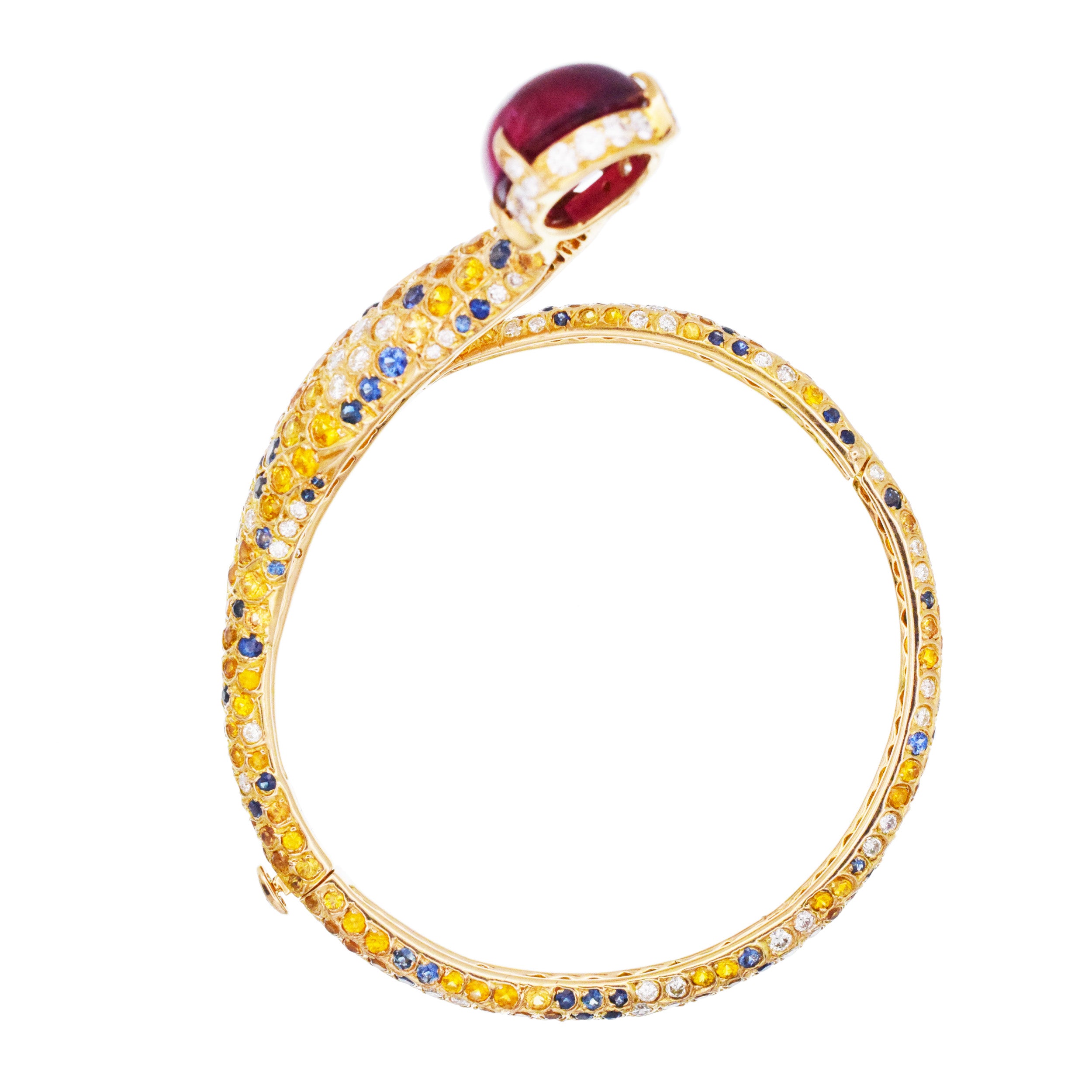 Pink tourmaline, sapphire and diamond bracelet in 18k yellow gold