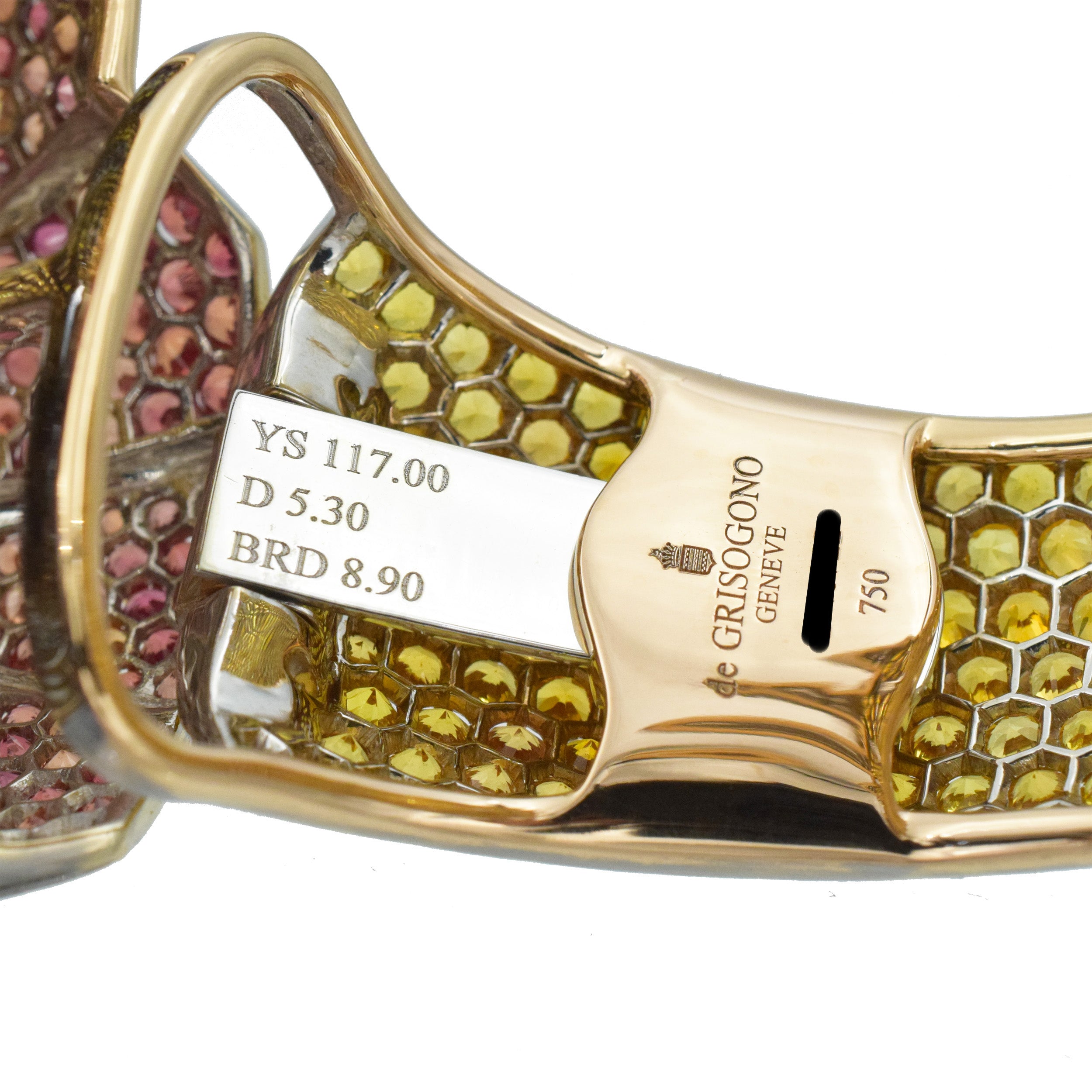 De Grisogono Diamond and gemstone lion cuff bracelet crafted in 18k gold.