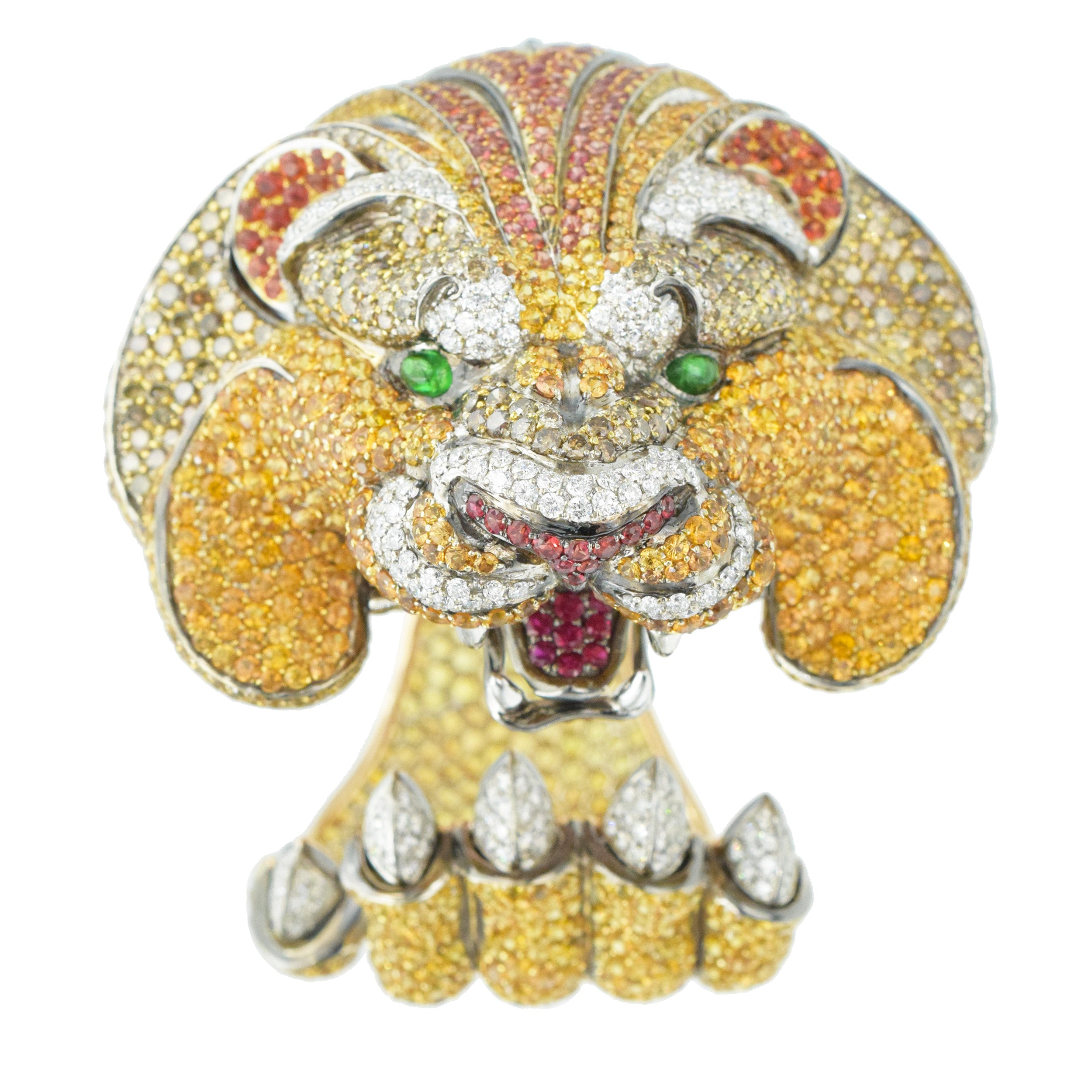 De Grisogono Diamond and gemstone lion cuff bracelet crafted in 18k gold.