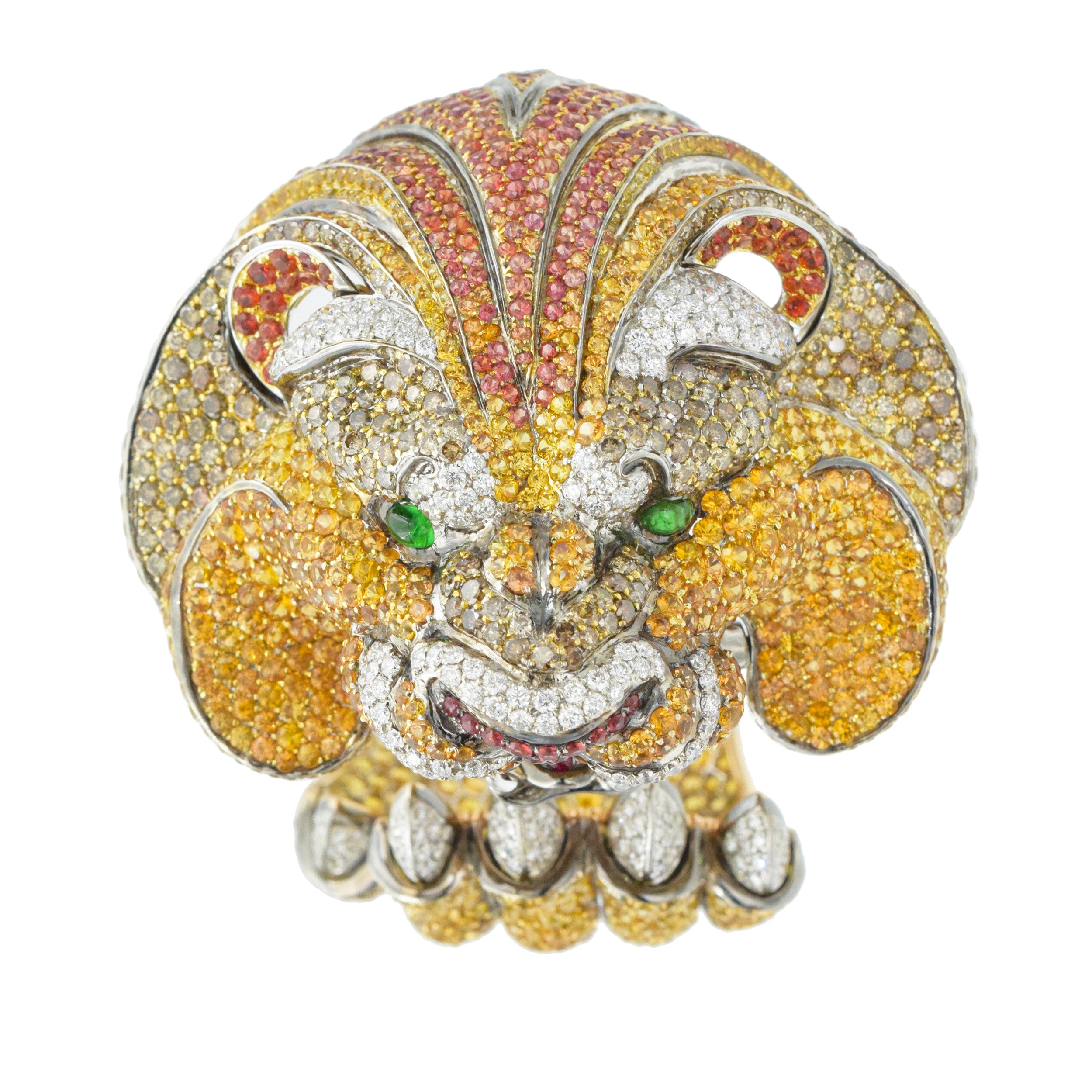 De Grisogono Diamond and gemstone lion cuff bracelet crafted in 18k gold.