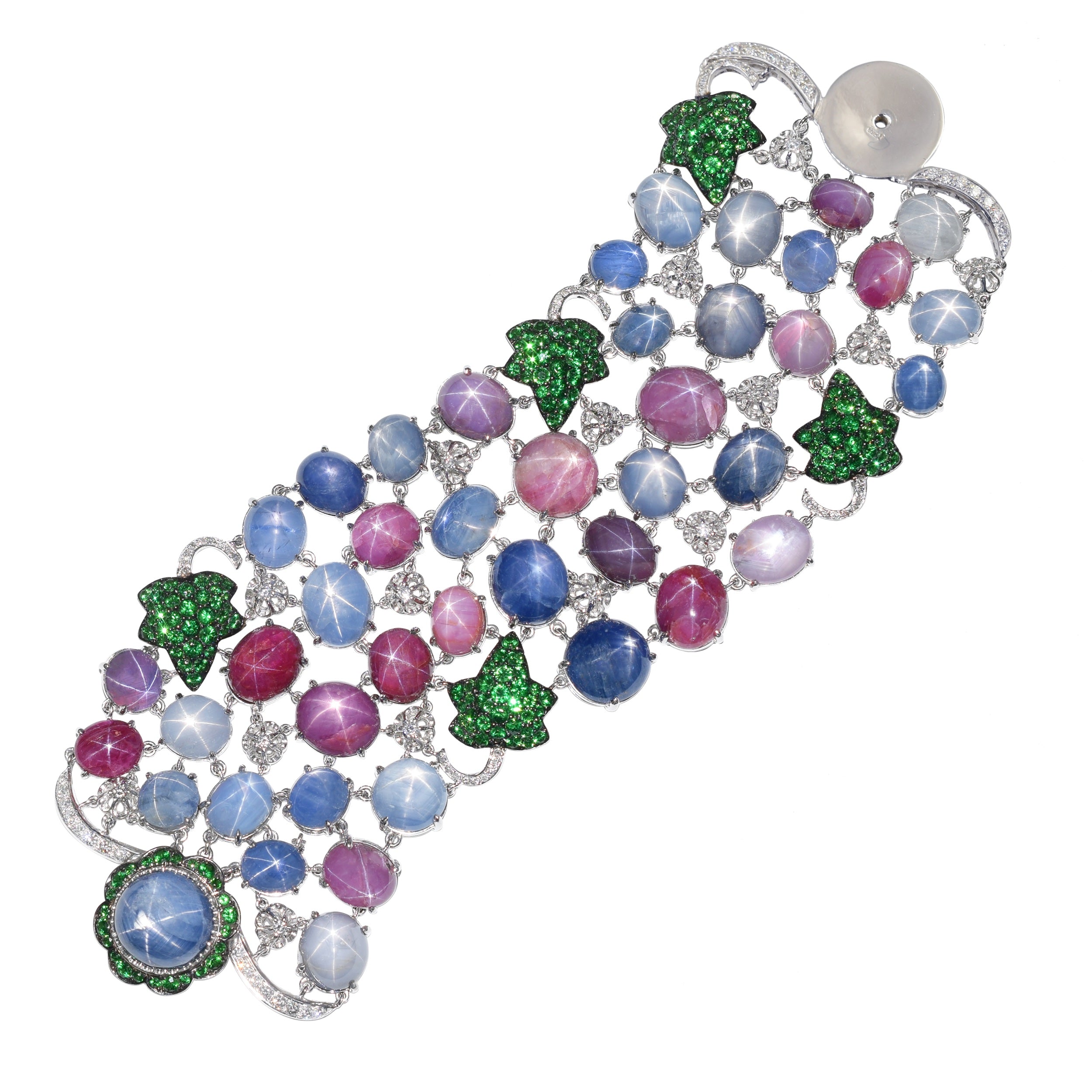 DeGrisogono 18k Gold Star Sapphire and Star Ruby Bracelet With Tsavorite & Diamond Accents