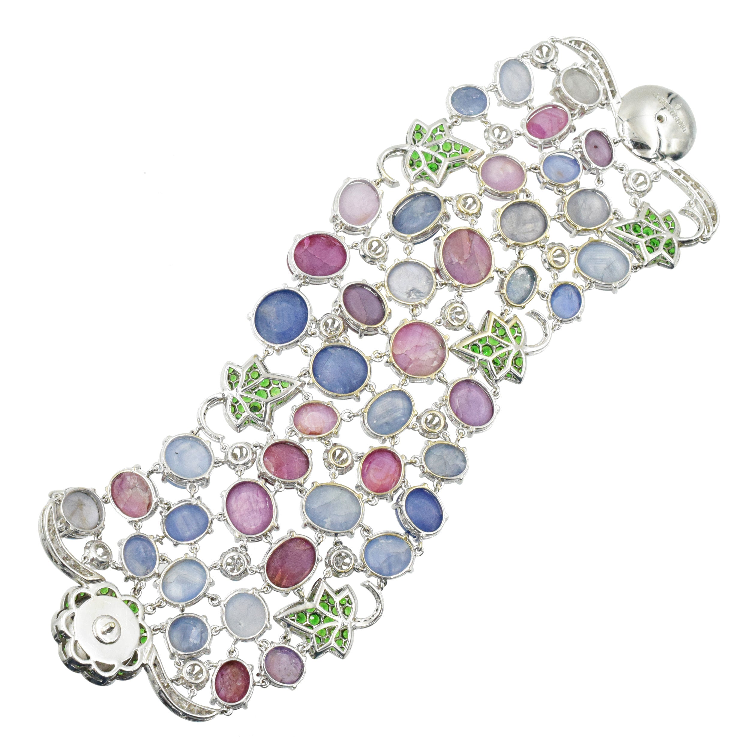 DeGrisogono 18k Gold Star Sapphire and Star Ruby Bracelet With Tsavorite & Diamond Accents