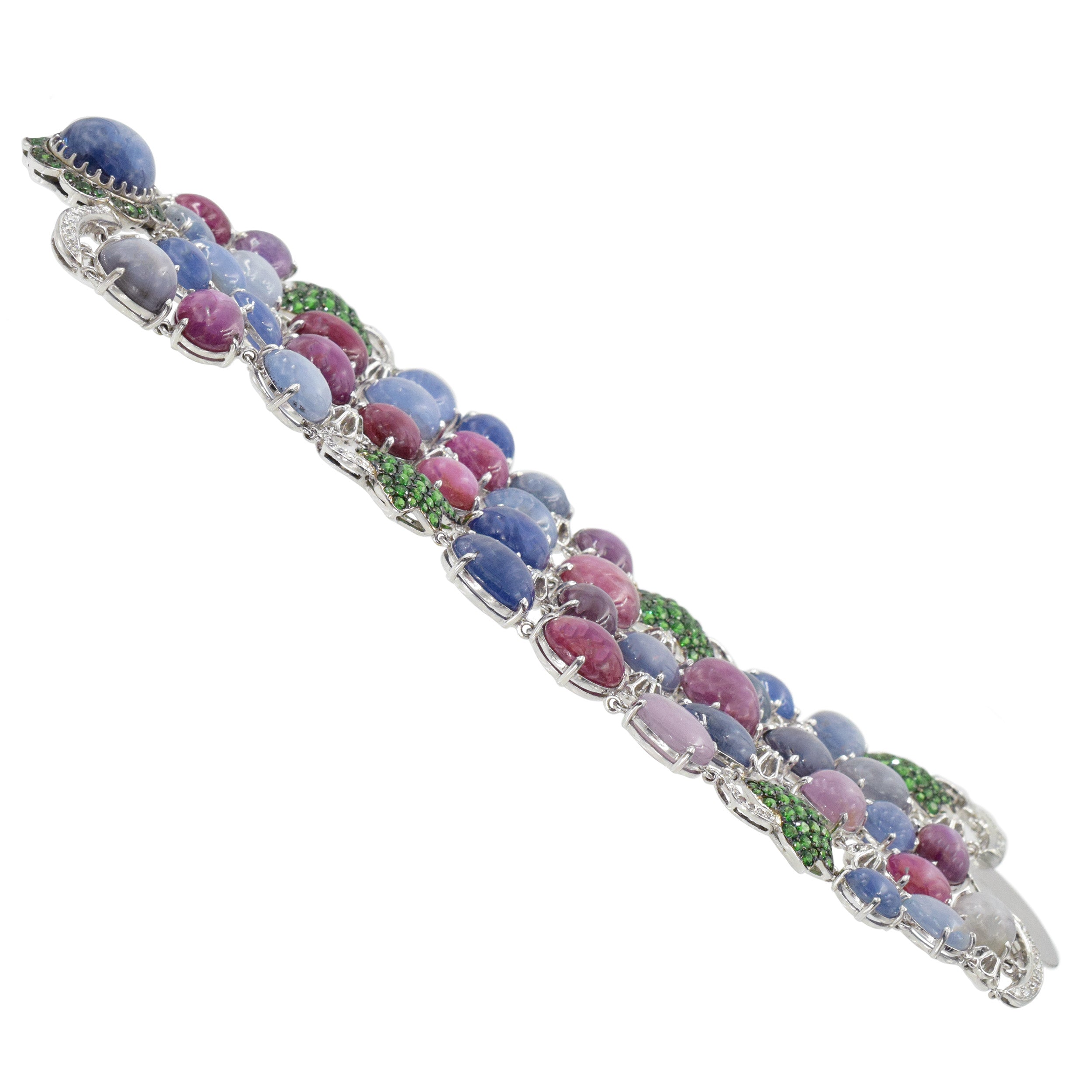 DeGrisogono 18k Gold Star Sapphire and Star Ruby Bracelet With Tsavorite & Diamond Accents