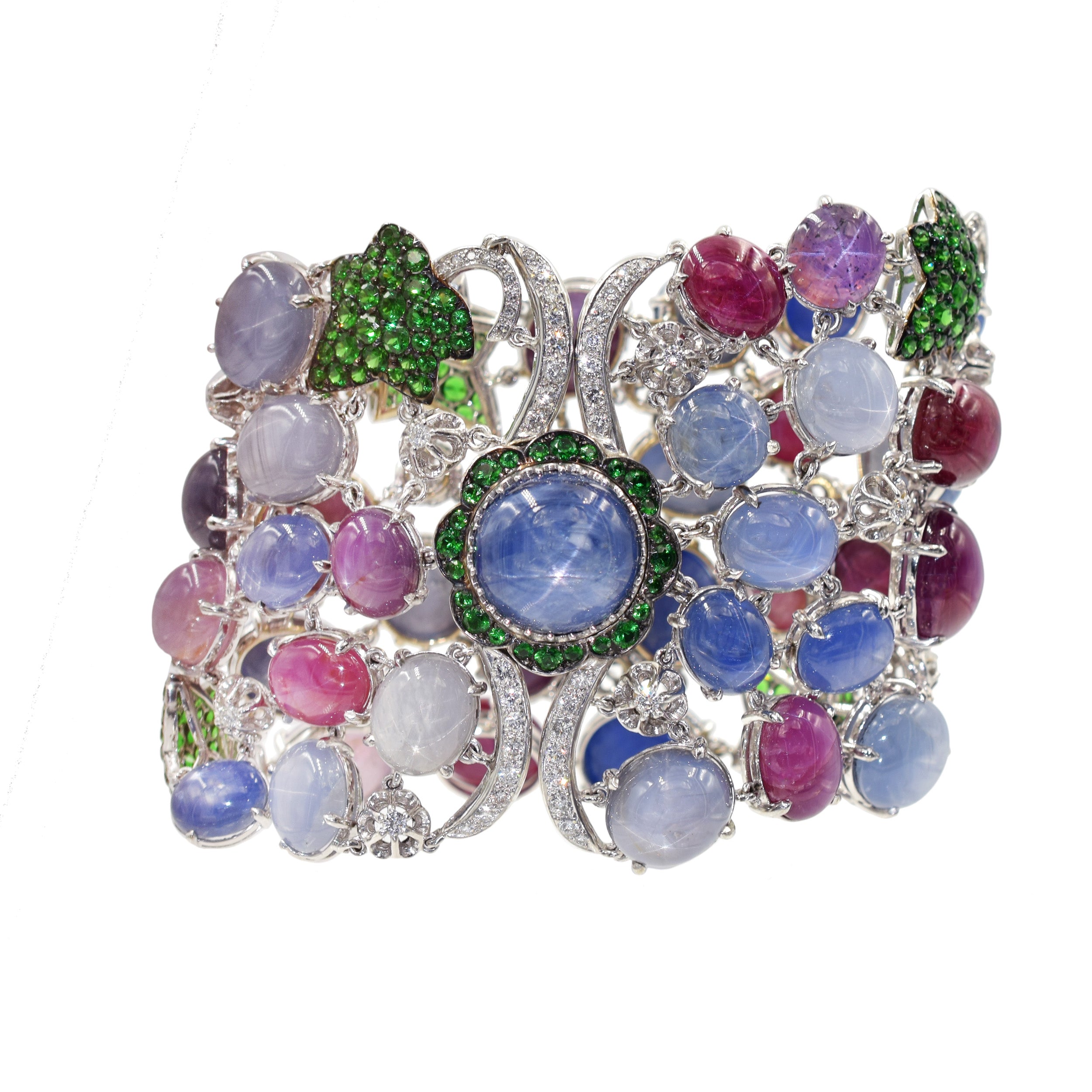 DeGrisogono 18k Gold Star Sapphire and Star Ruby Bracelet With Tsavorite & Diamond Accents
