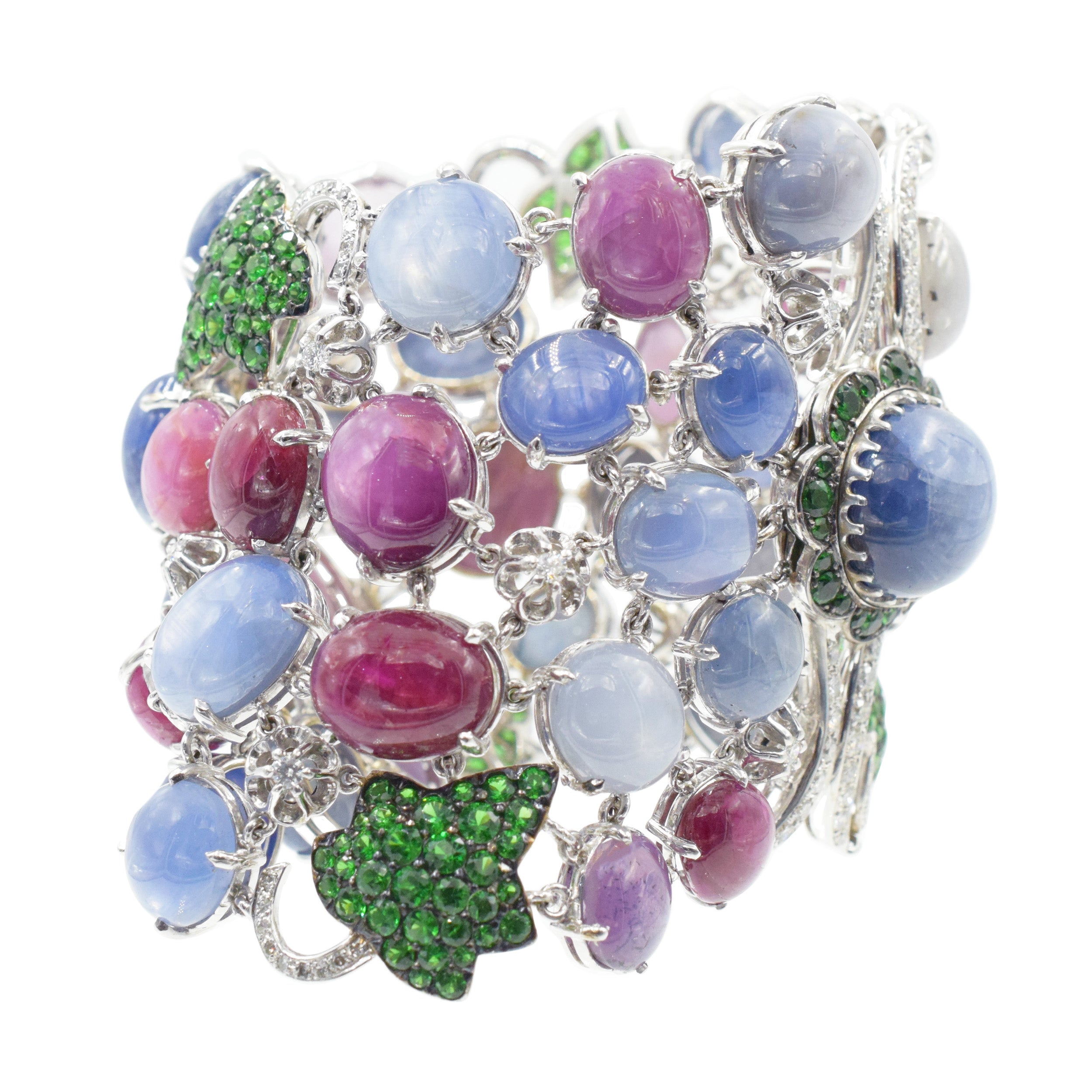 DeGrisogono 18k Gold Star Sapphire and Star Ruby Bracelet With Tsavorite & Diamond Accents