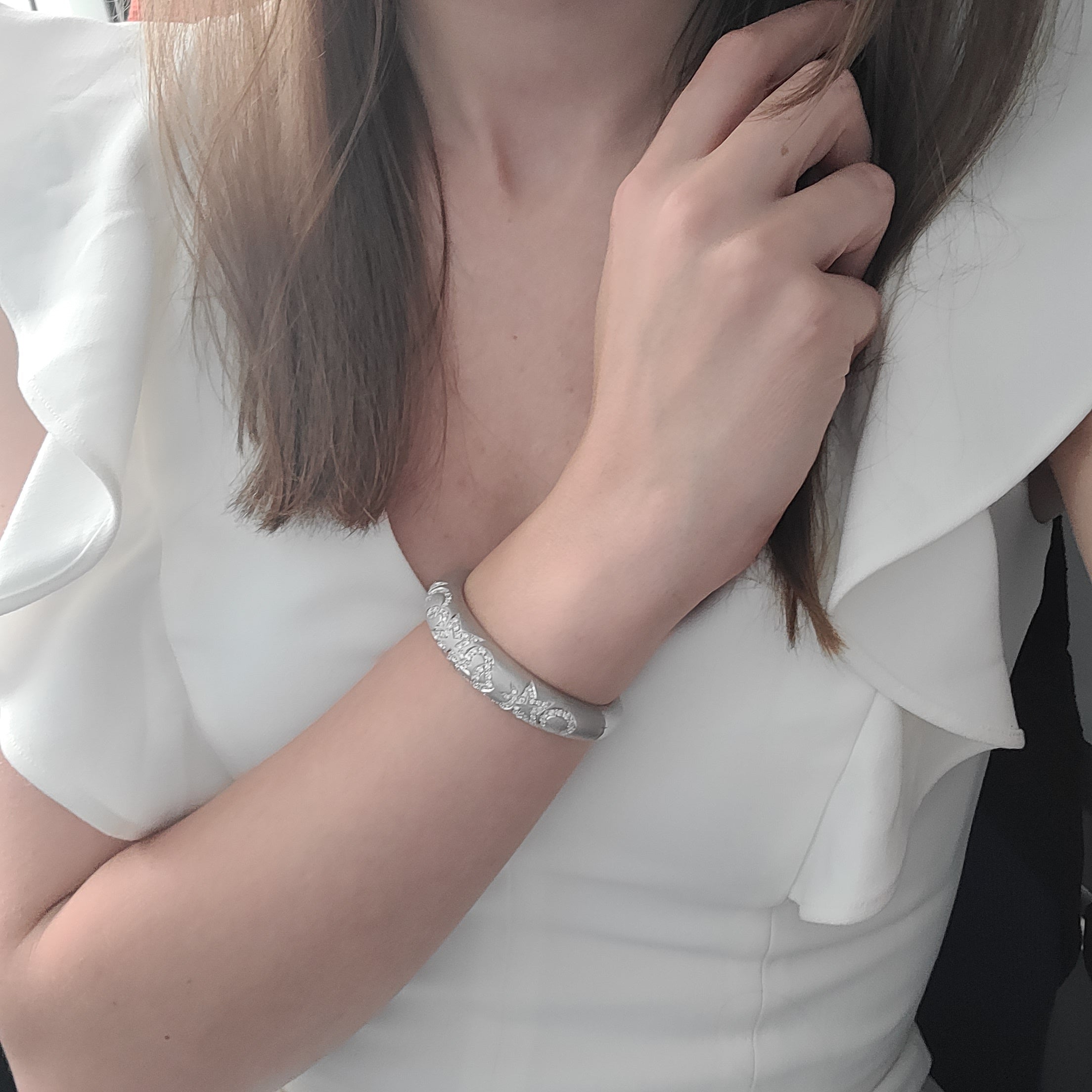 Diamond bangle bracelet crafted in 18k white gold.