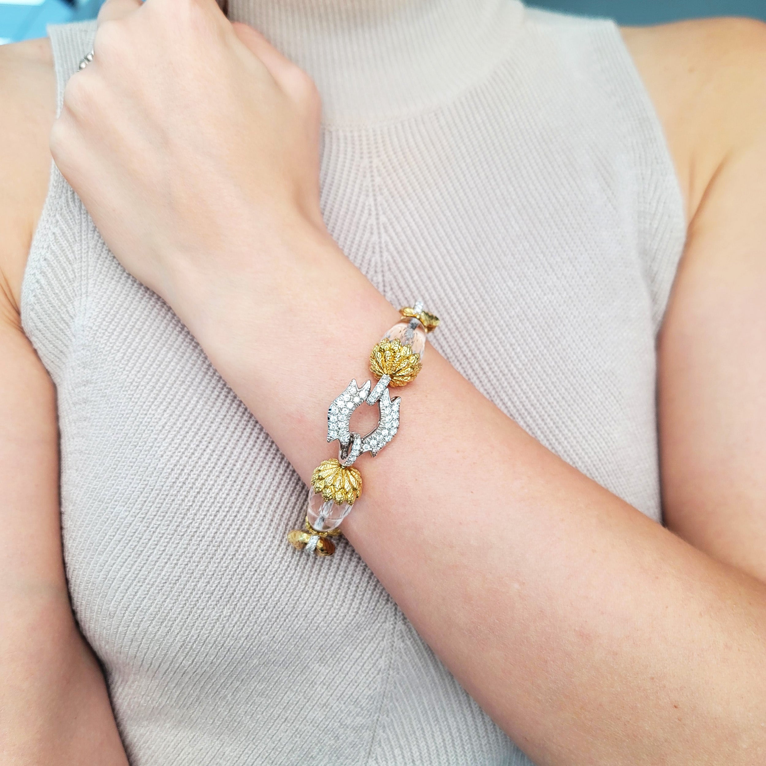 David Webb Diamond And Rock Crystal Bracelet In 18k Gold