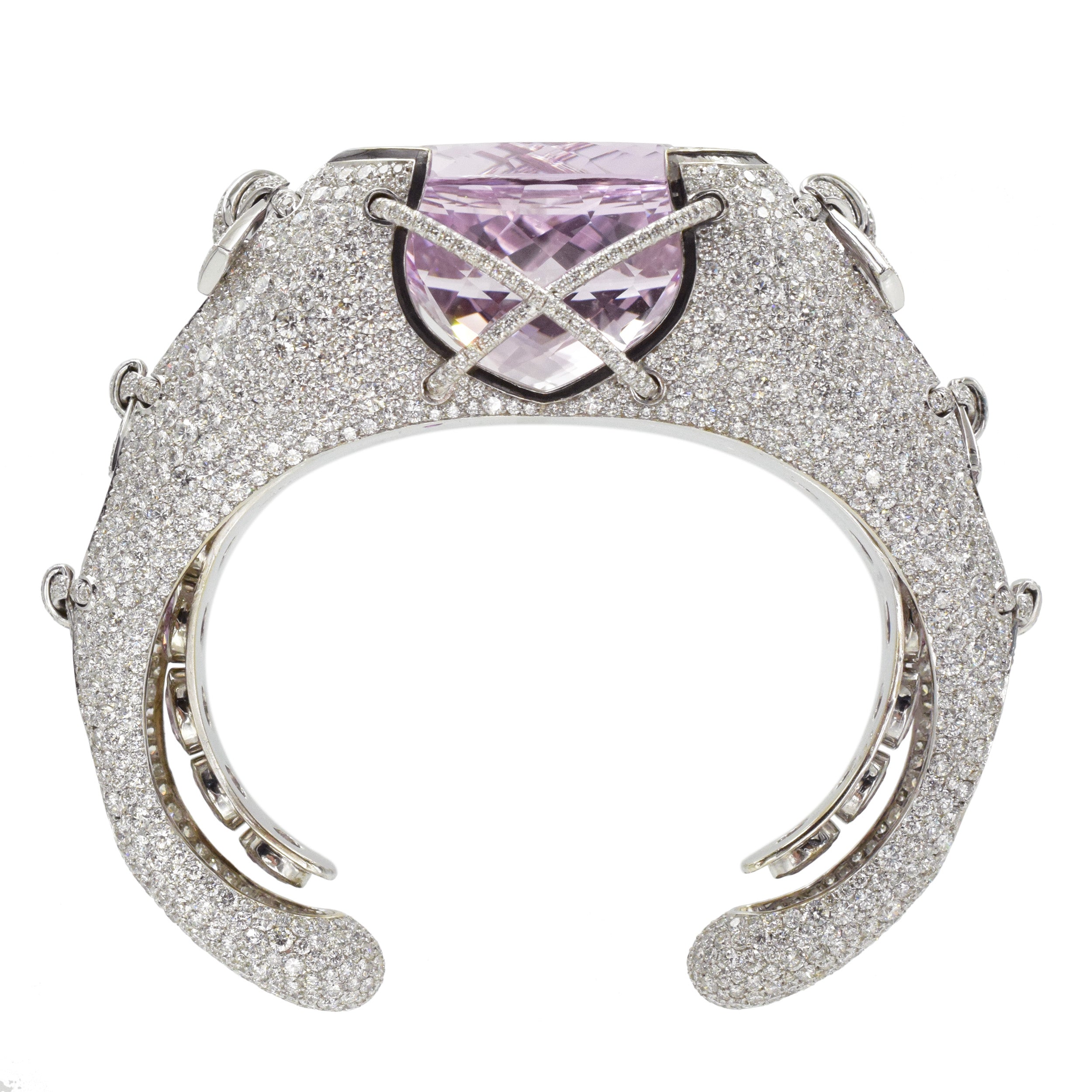 Kunzite, Diamond And Enamel Cuff Statement Bracelet In 18k White Gold