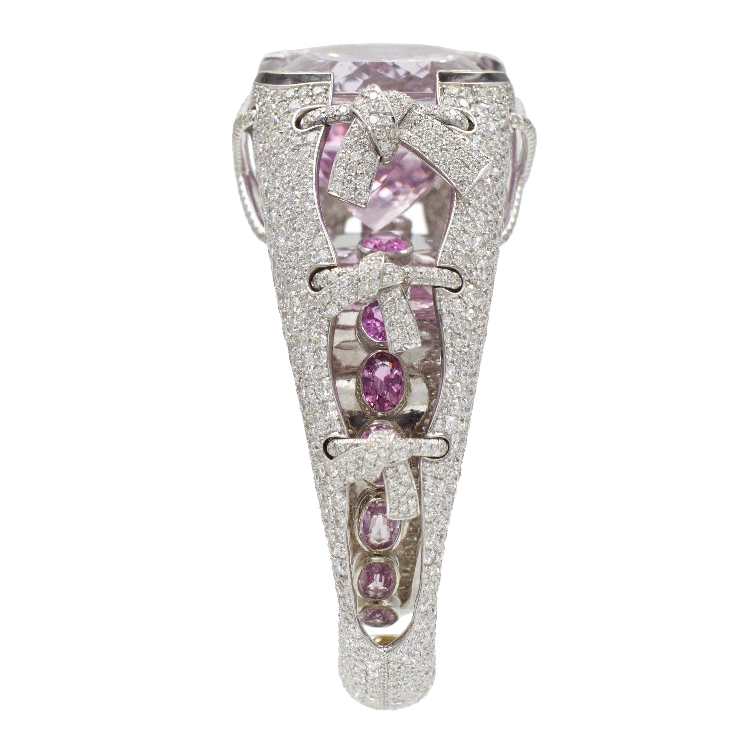 Kunzite, Diamond And Enamel Cuff Statement Bracelet In 18k White Gold