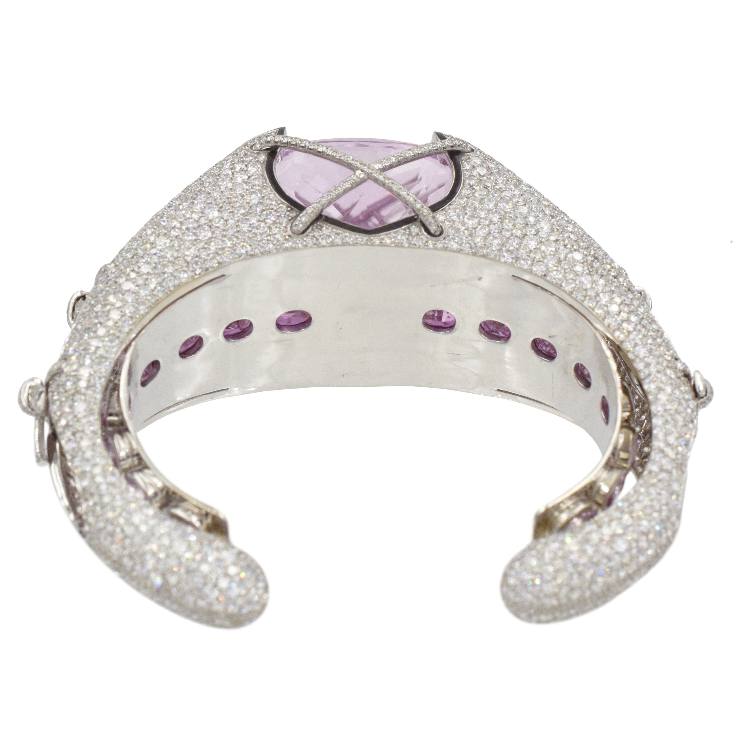 Kunzite, Diamond And Enamel Cuff Statement Bracelet In 18k White Gold