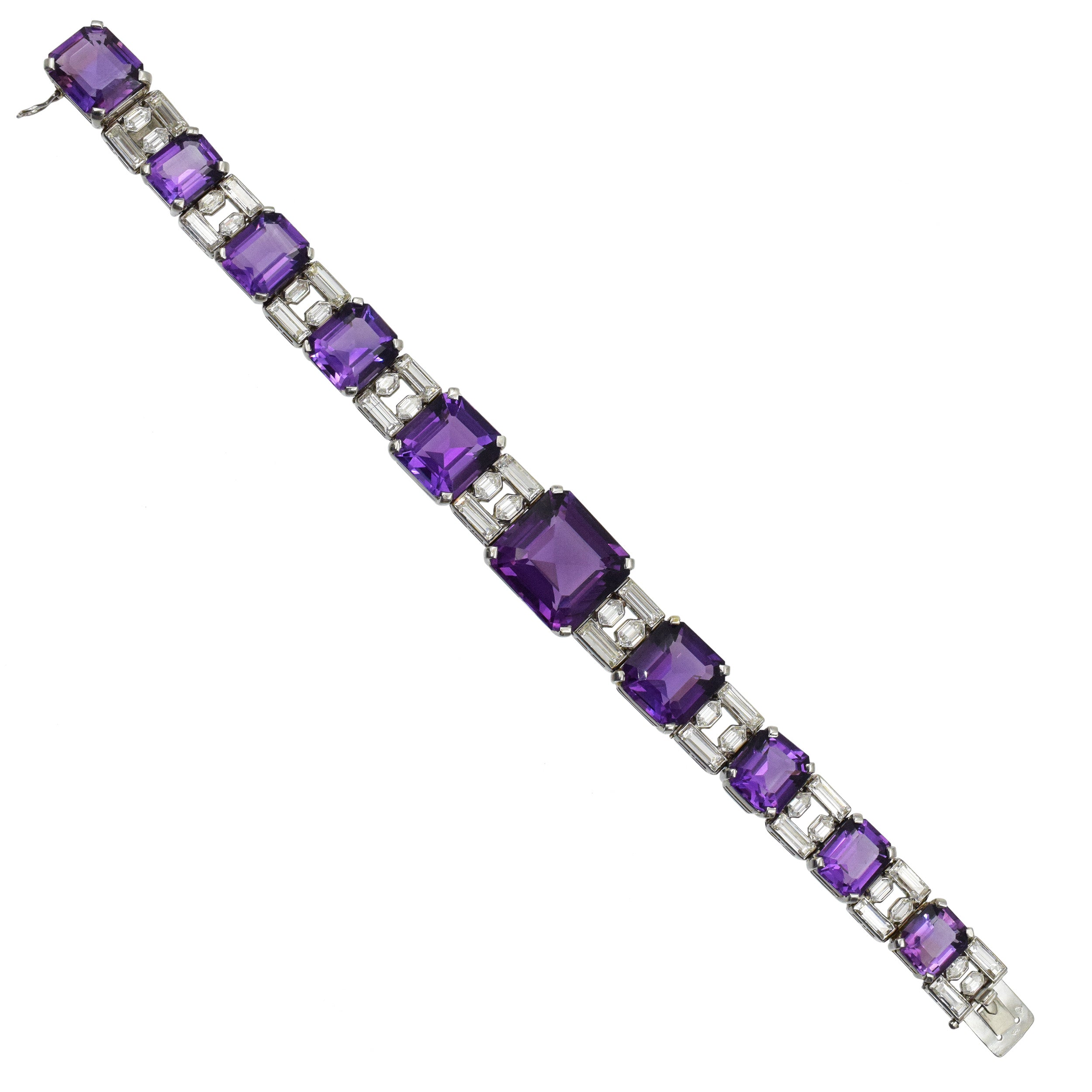 Van Cleef & Arpels Diamond and Amethyst Line Bracelet In Platinum