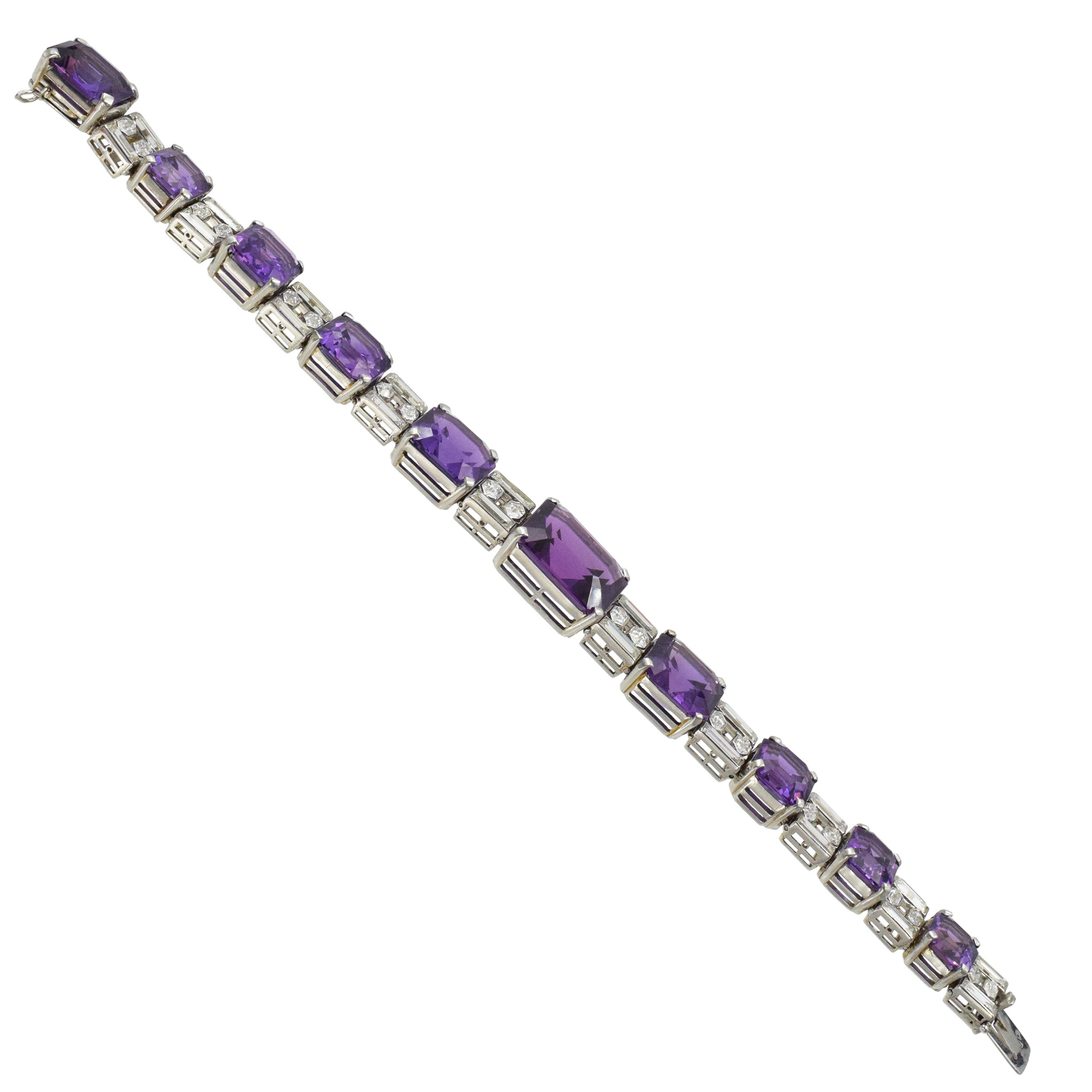 Van Cleef & Arpels Diamond and Amethyst Line Bracelet In Platinum
