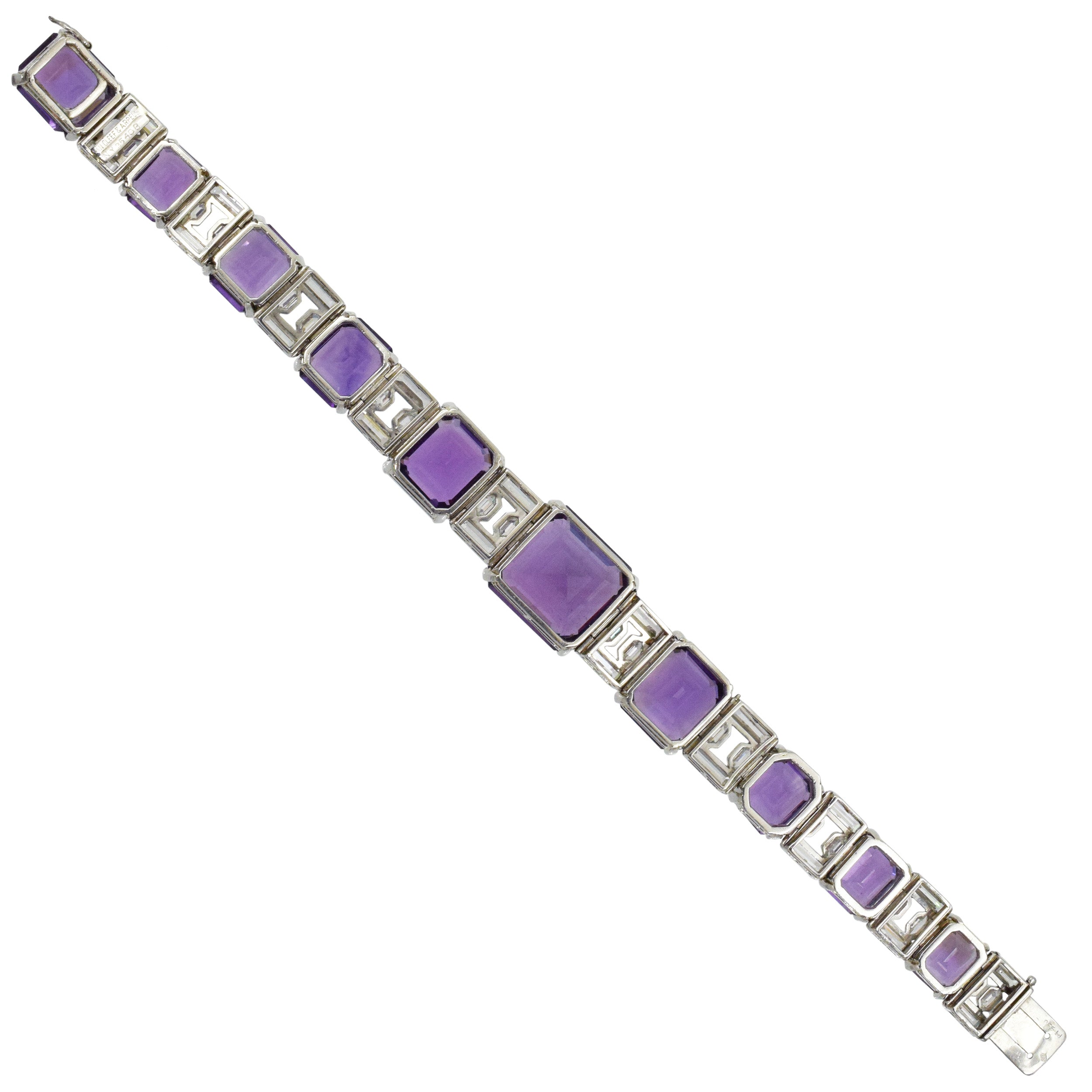 Van Cleef & Arpels Diamond and Amethyst Line Bracelet In Platinum