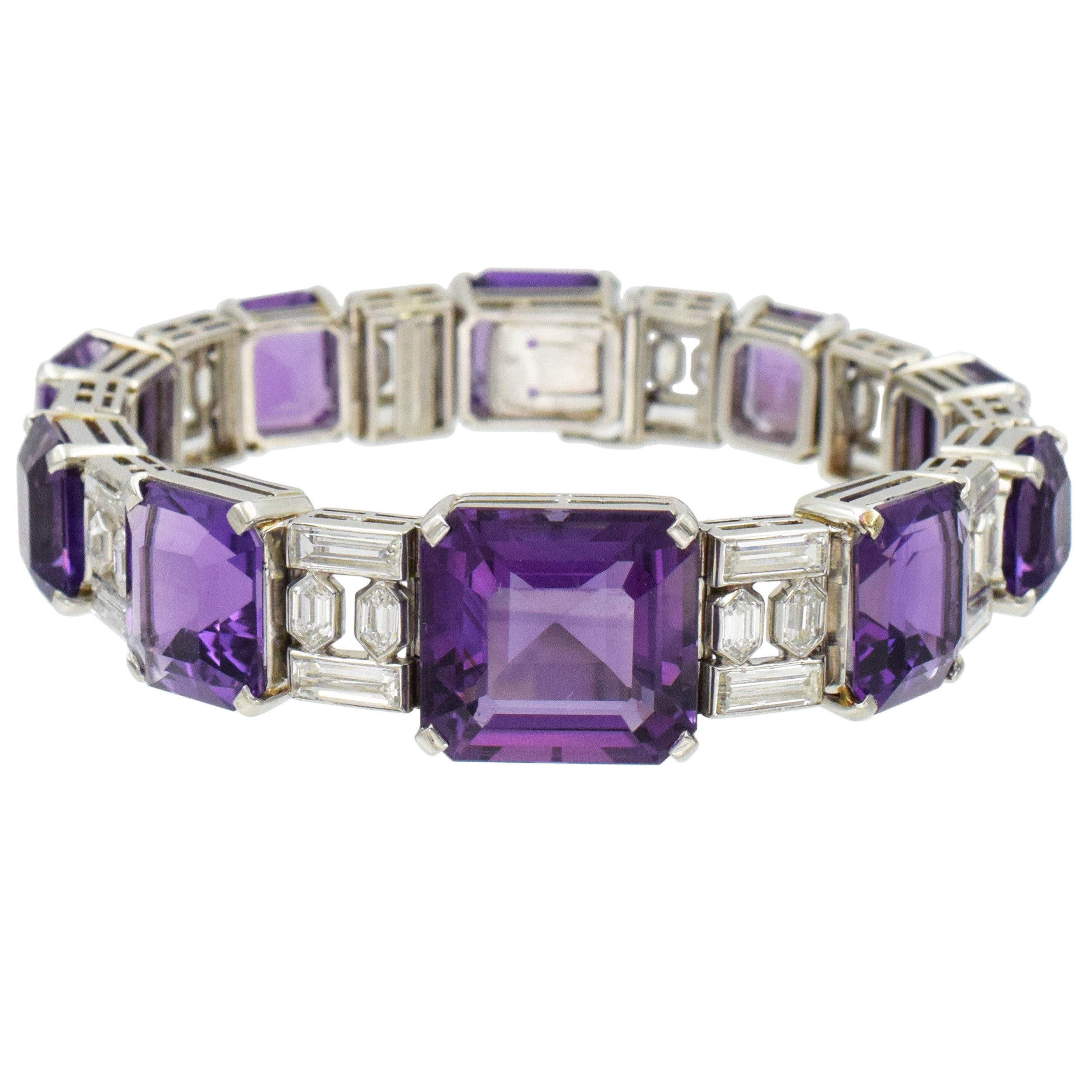 Van Cleef & Arpels Diamond and Amethyst Line Bracelet In Platinum