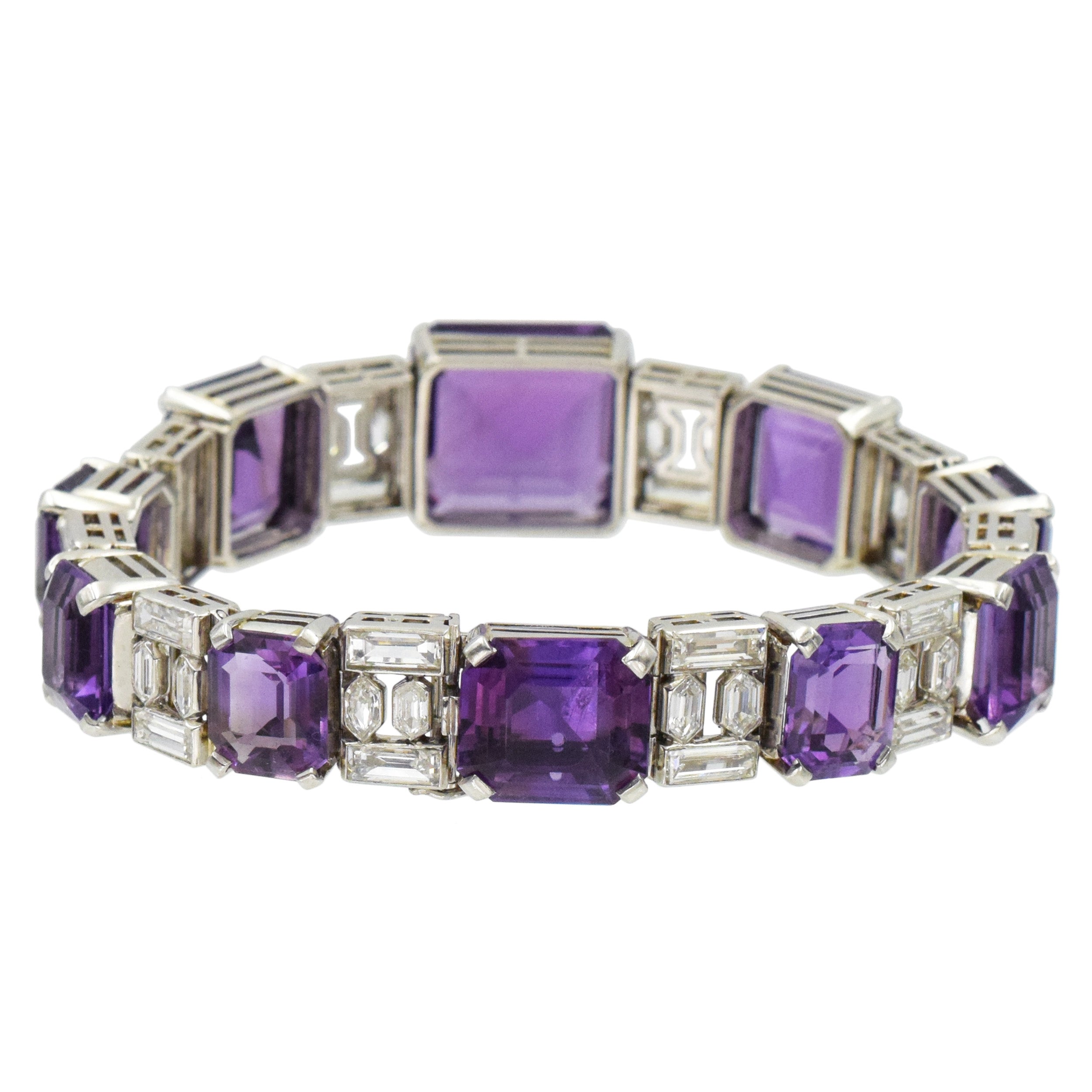 Van Cleef & Arpels Diamond and Amethyst Line Bracelet In Platinum