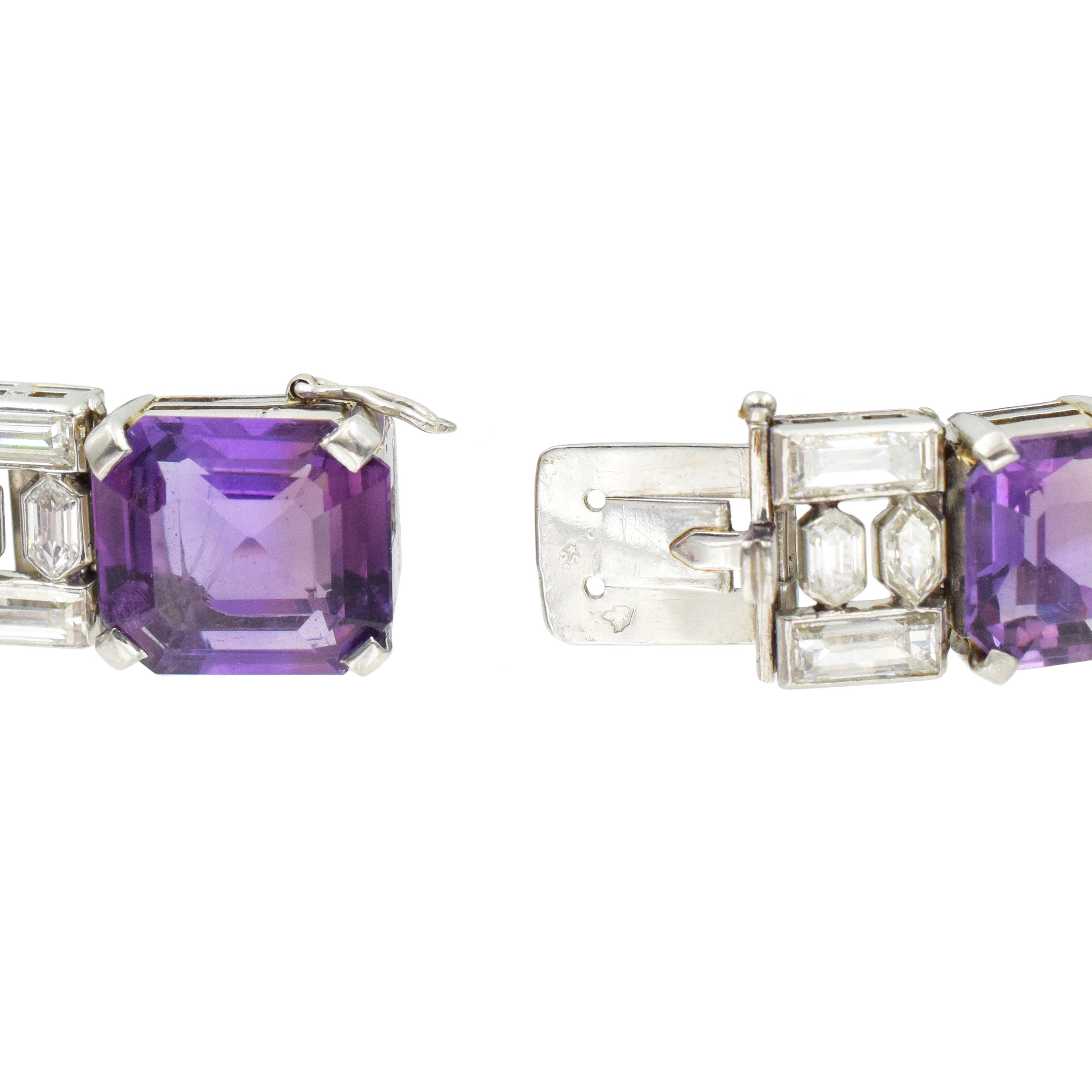 Van Cleef & Arpels Diamond and Amethyst Line Bracelet In Platinum