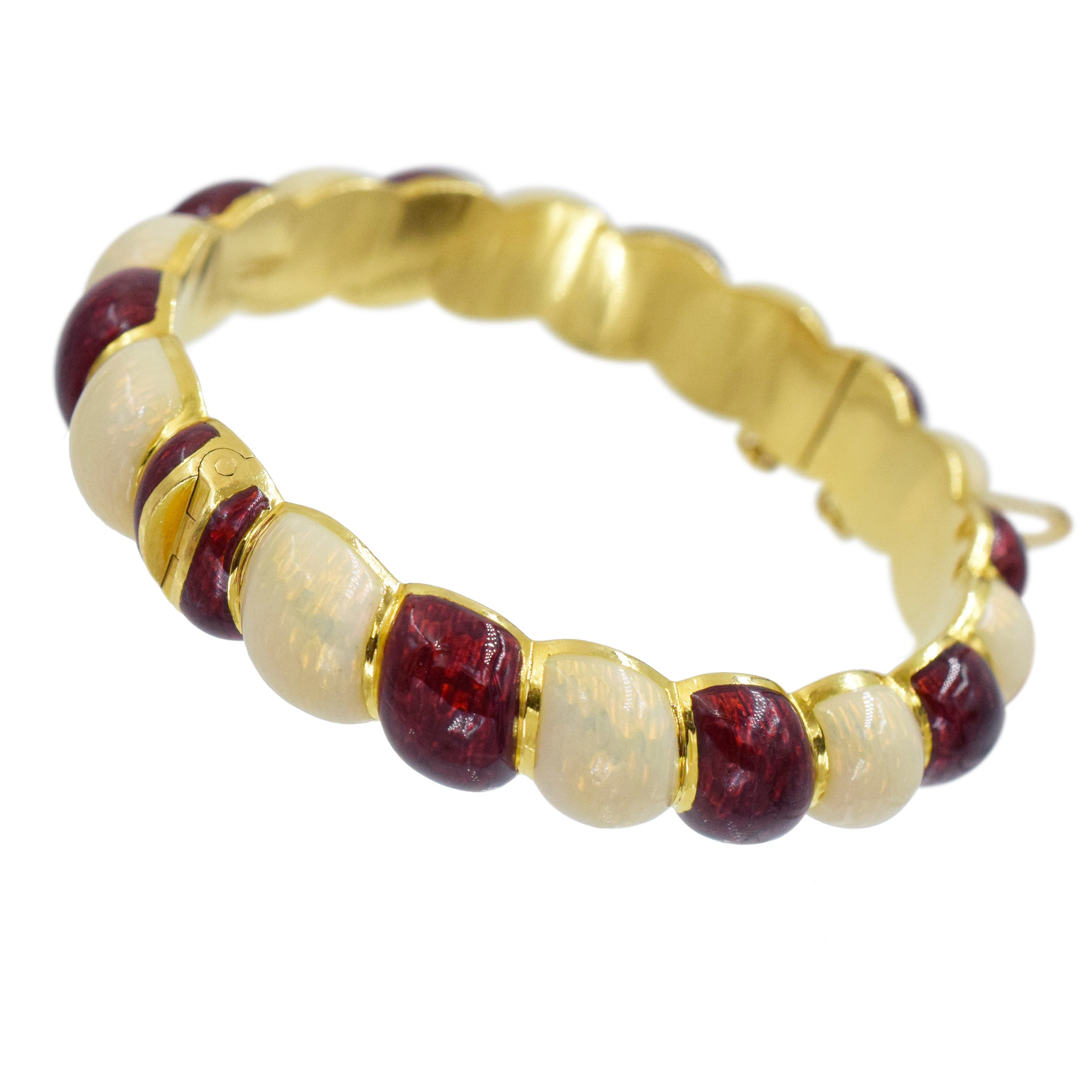 Tiffany&Co. Red And White Enamel Bracelet Crafted In 18K Yellow Gold