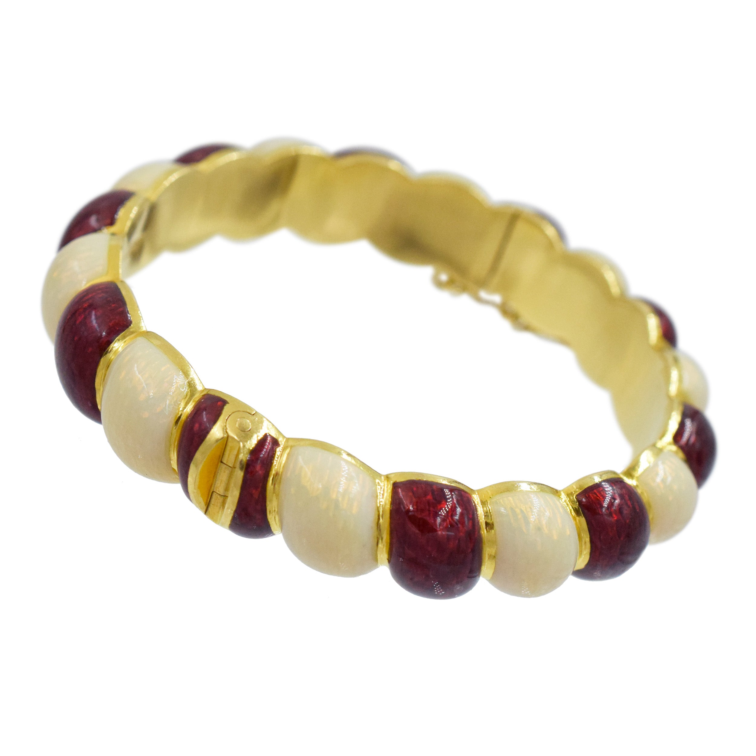 Tiffany&Co. Red And White Enamel Bracelet Crafted In 18K Yellow Gold