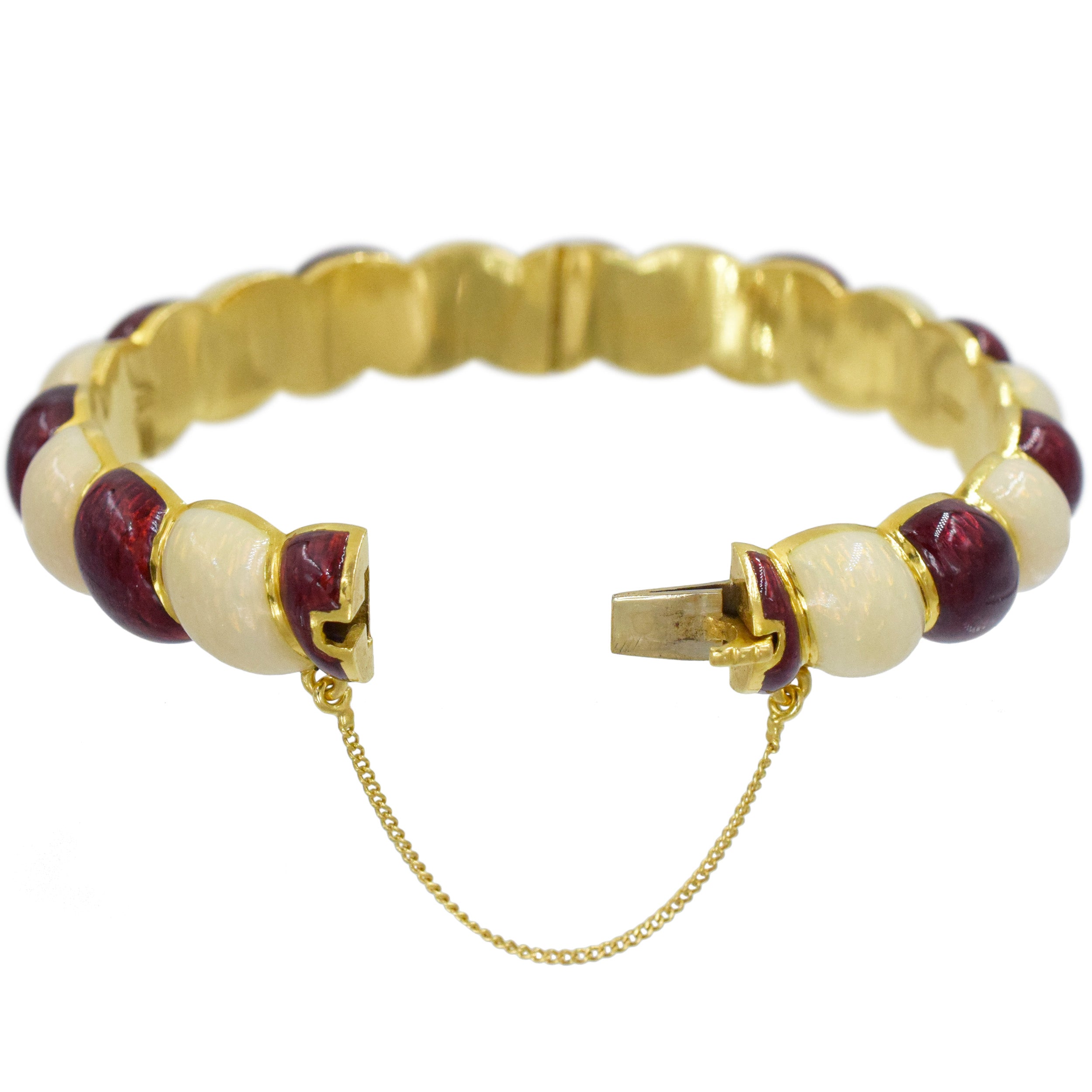 Tiffany&Co. Red And White Enamel Bracelet Crafted In 18K Yellow Gold