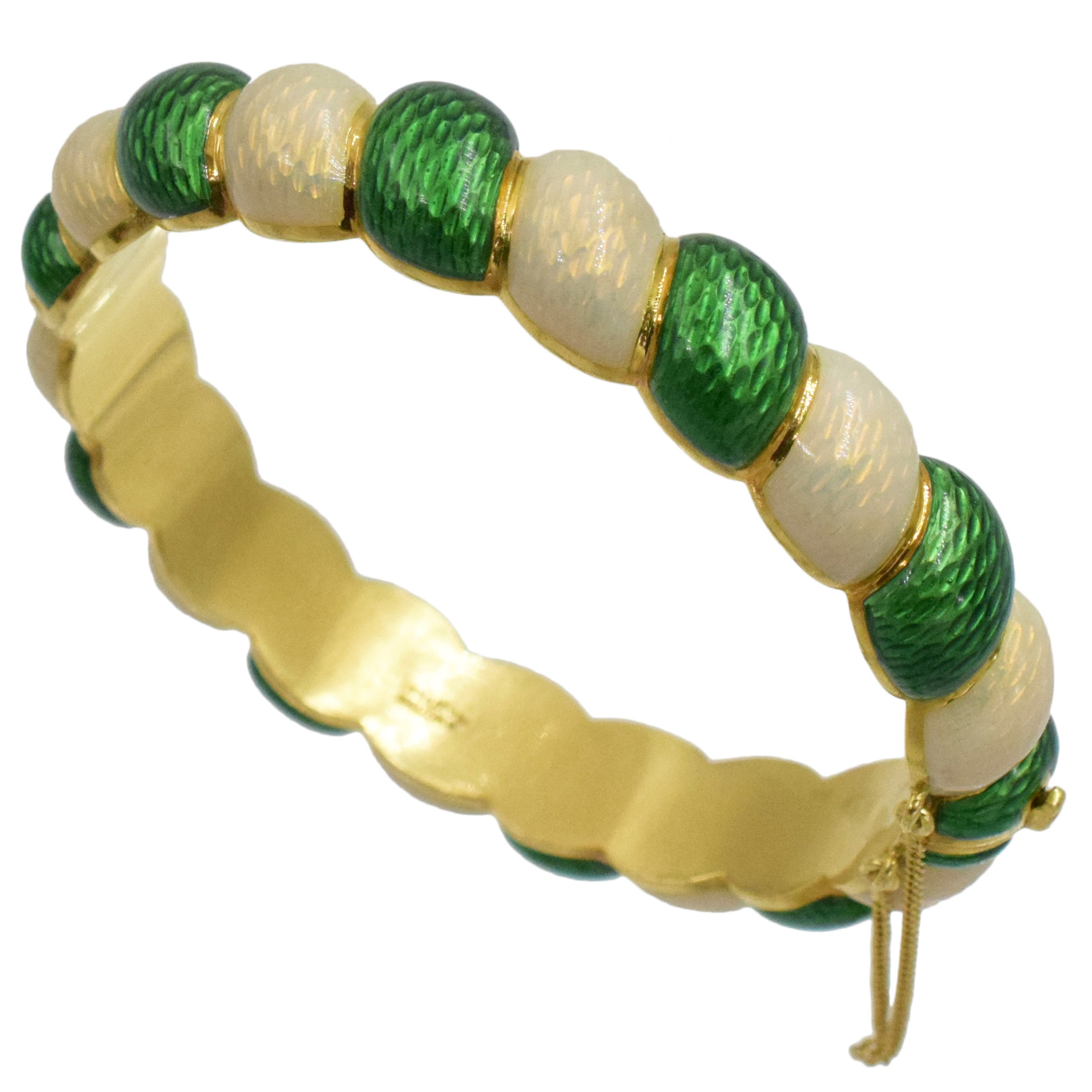 Tiffany&Co. Green And White Enamel Bracelet Crafted In 18K Yellow Gold