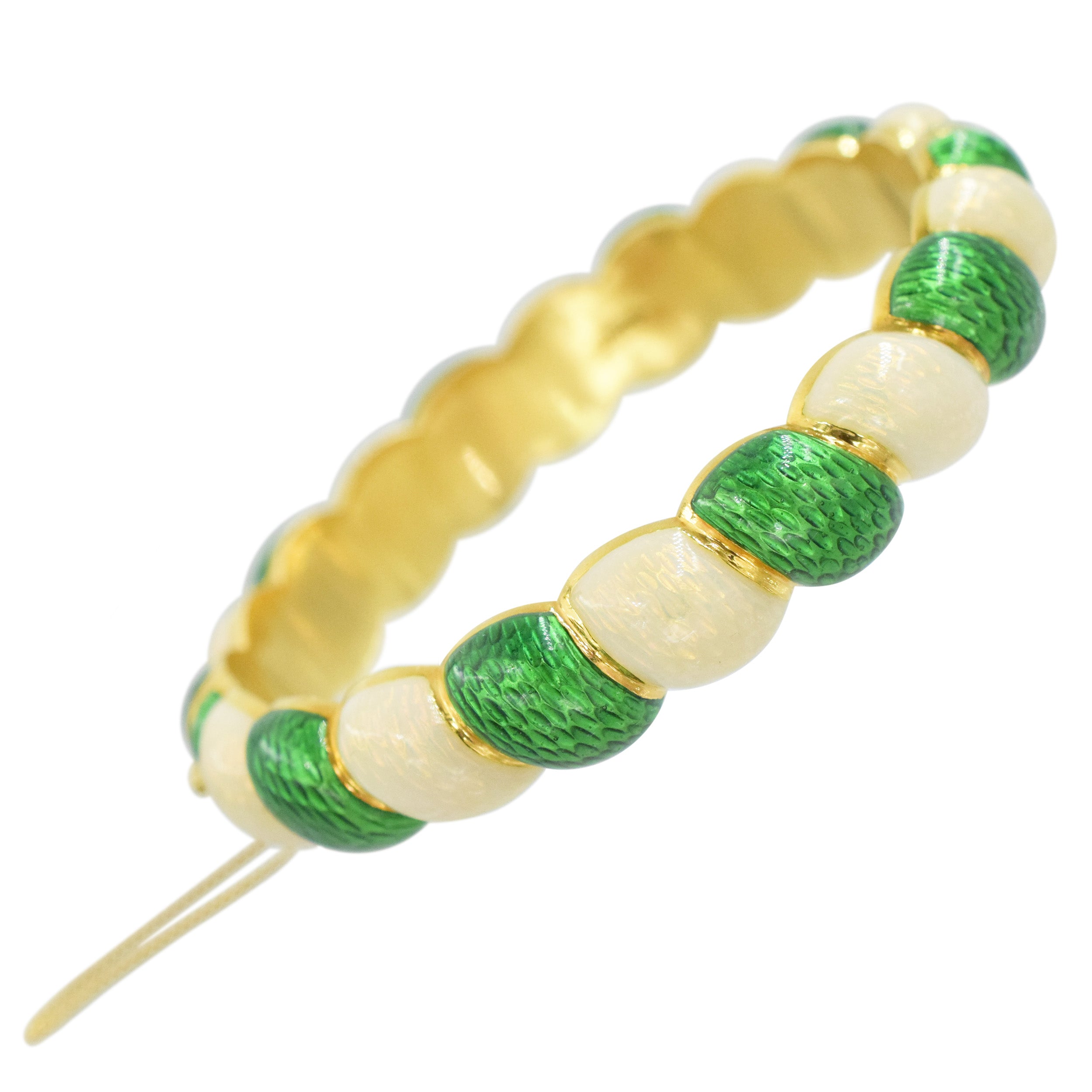 Tiffany&Co. Green And White Enamel Bracelet Crafted In 18K Yellow Gold