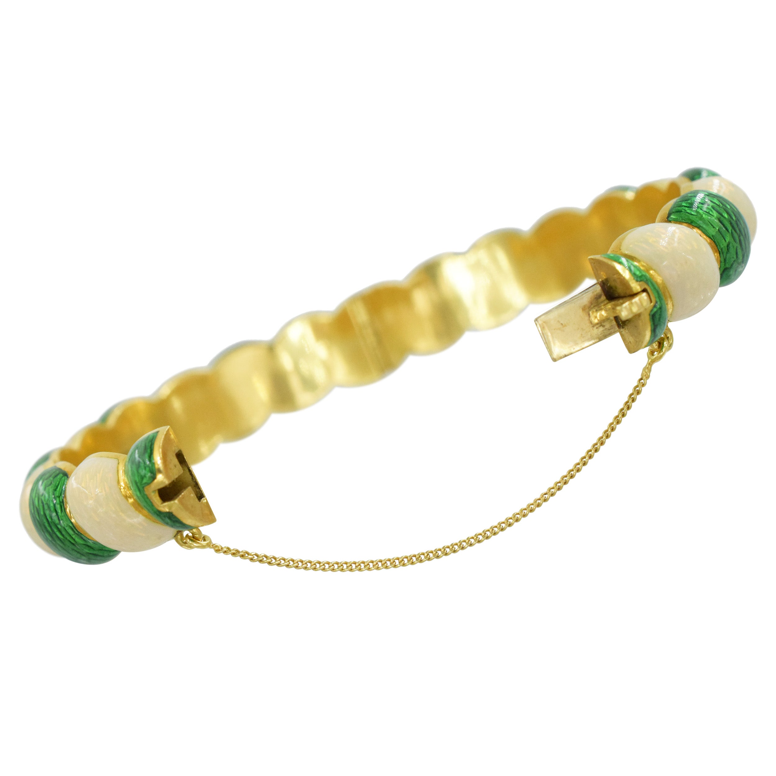 Tiffany&Co. Green And White Enamel Bracelet Crafted In 18K Yellow Gold