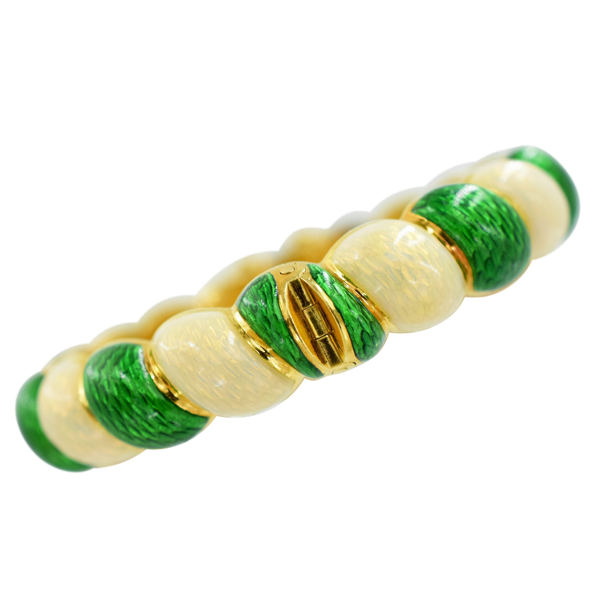 Tiffany&Co. Green And White Enamel Bracelet Crafted In 18K Yellow Gold