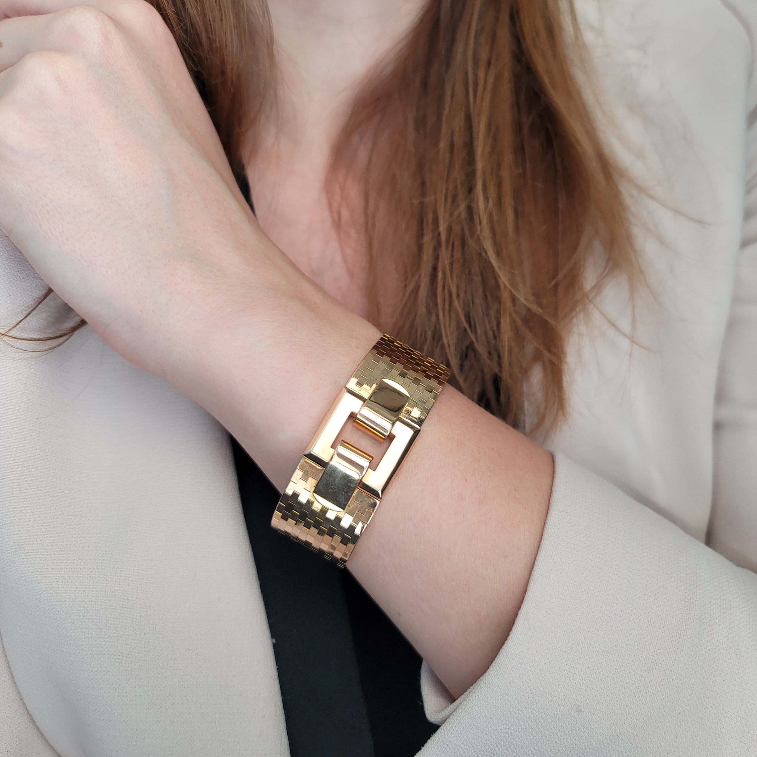 Vintage Wide Square Buckle Bracelet In 18k Rose Gold