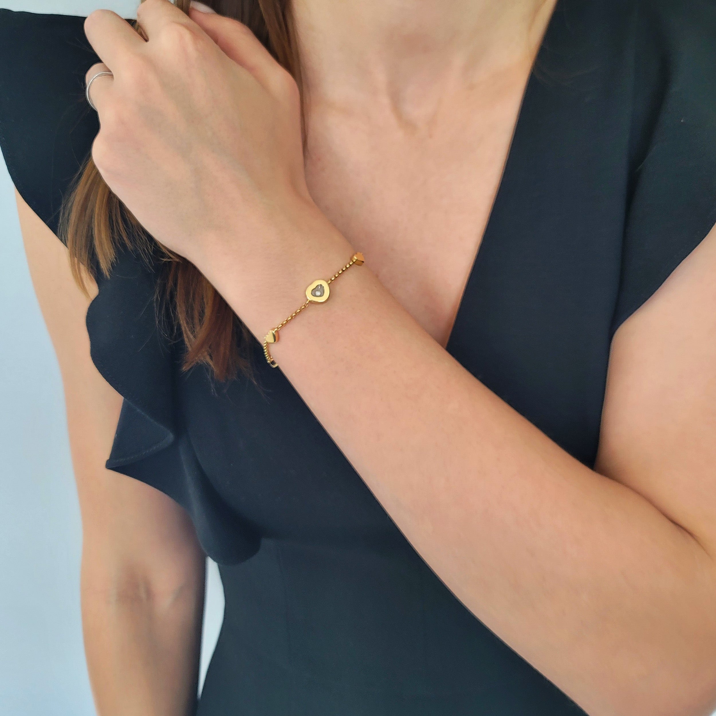 Chopard 'Happy Hearts' Charm Bracelet In 18k Yellow Gold