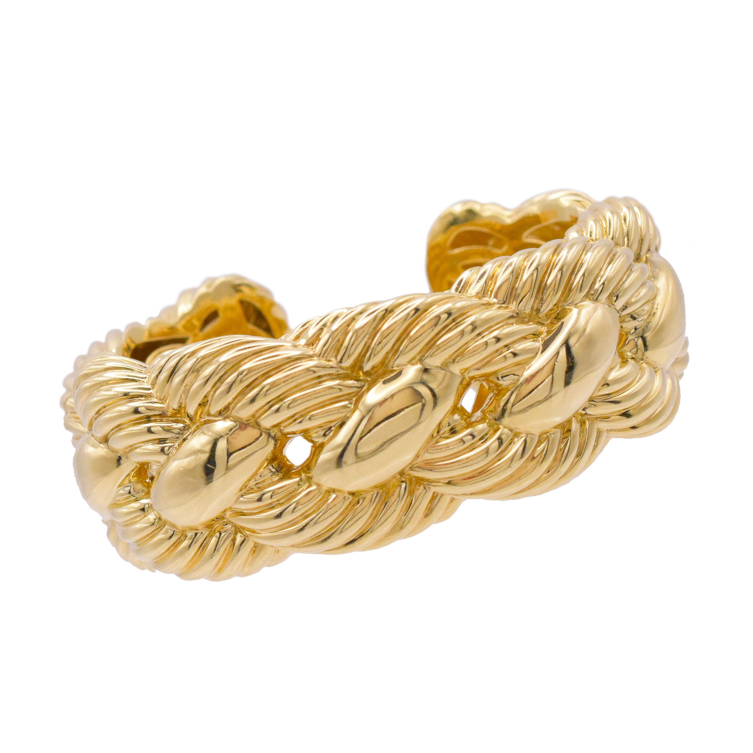 David Yurman 18k Yellow Gold Wide Woven Cable Cuff Bracelet