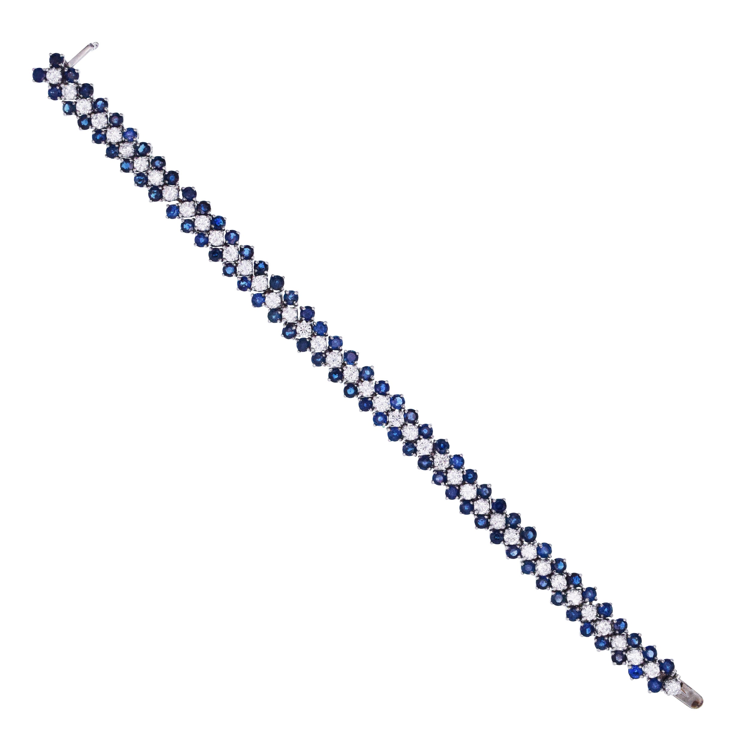 Diamond And Sapphire Three Row Line Bracelet In Platinum