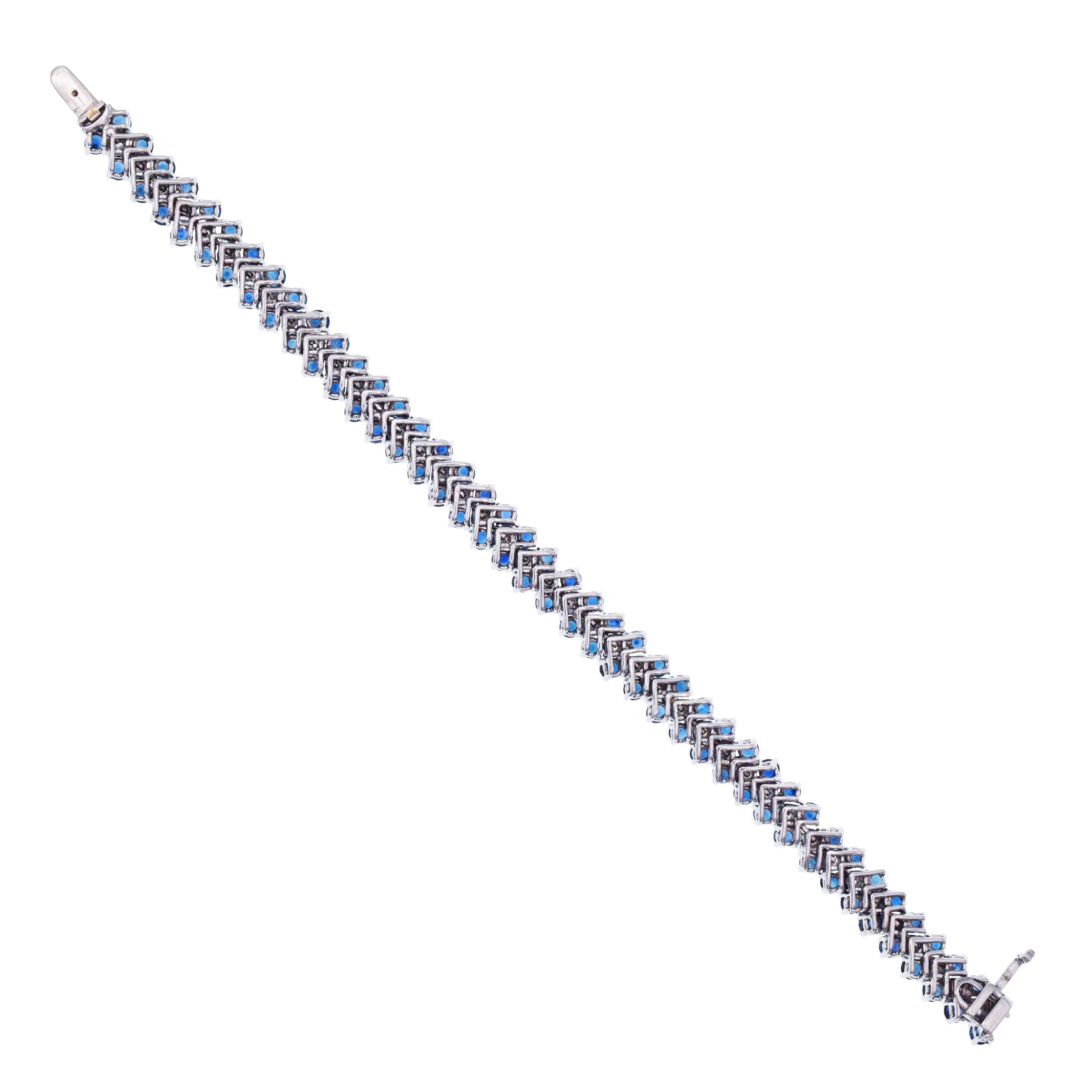 Diamond And Sapphire Three Row Line Bracelet In Platinum