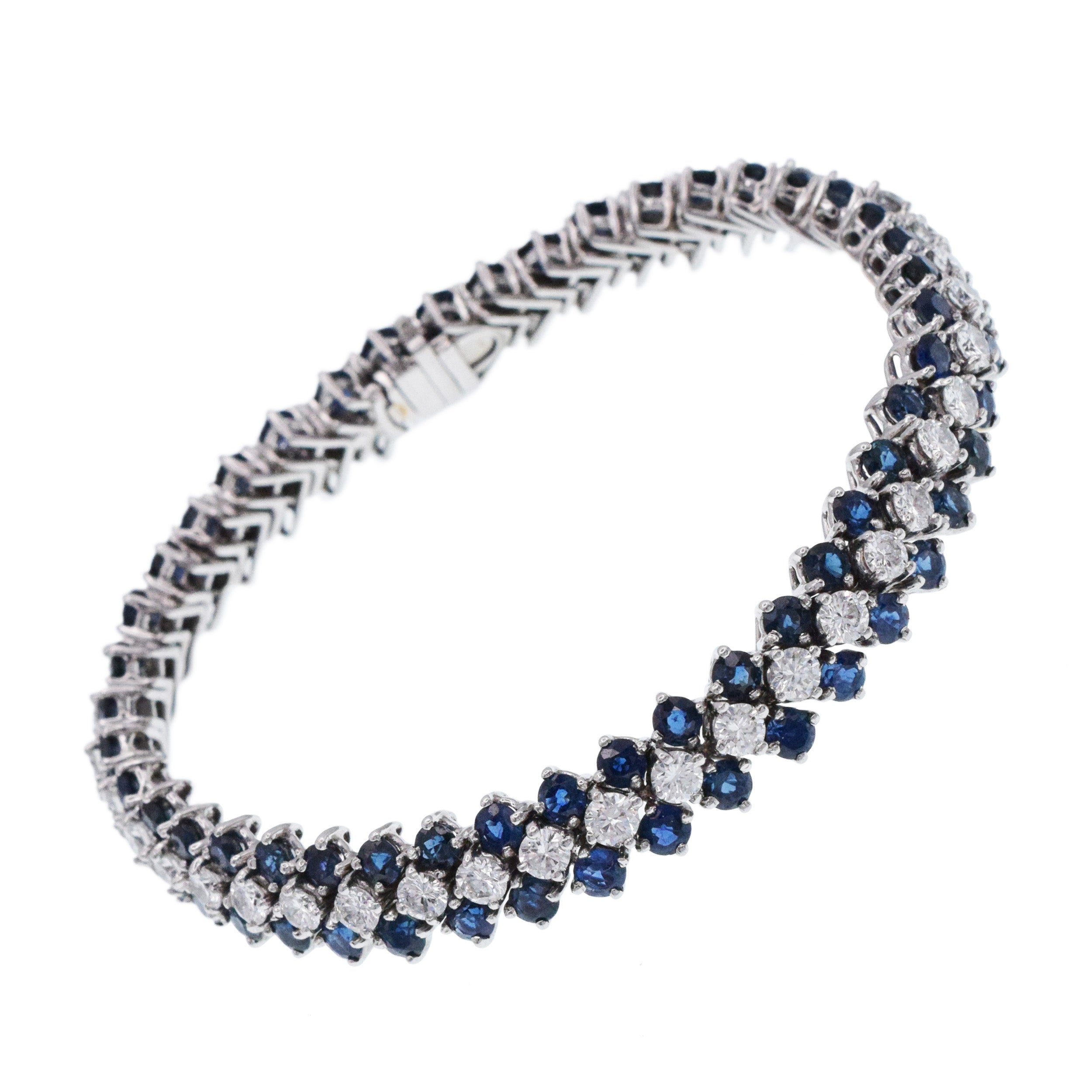Diamond And Sapphire Three Row Line Bracelet In Platinum