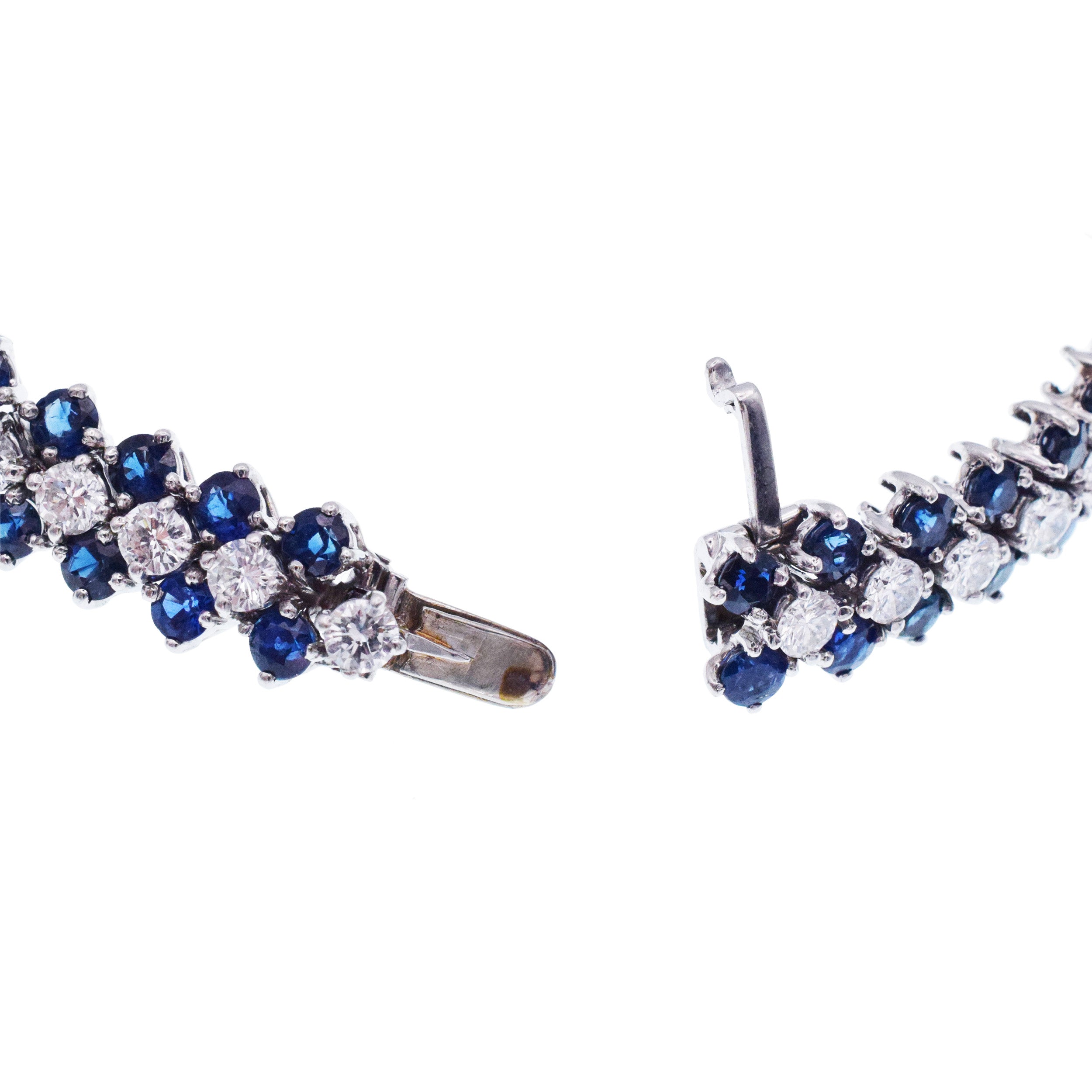 Diamond And Sapphire Three Row Line Bracelet In Platinum