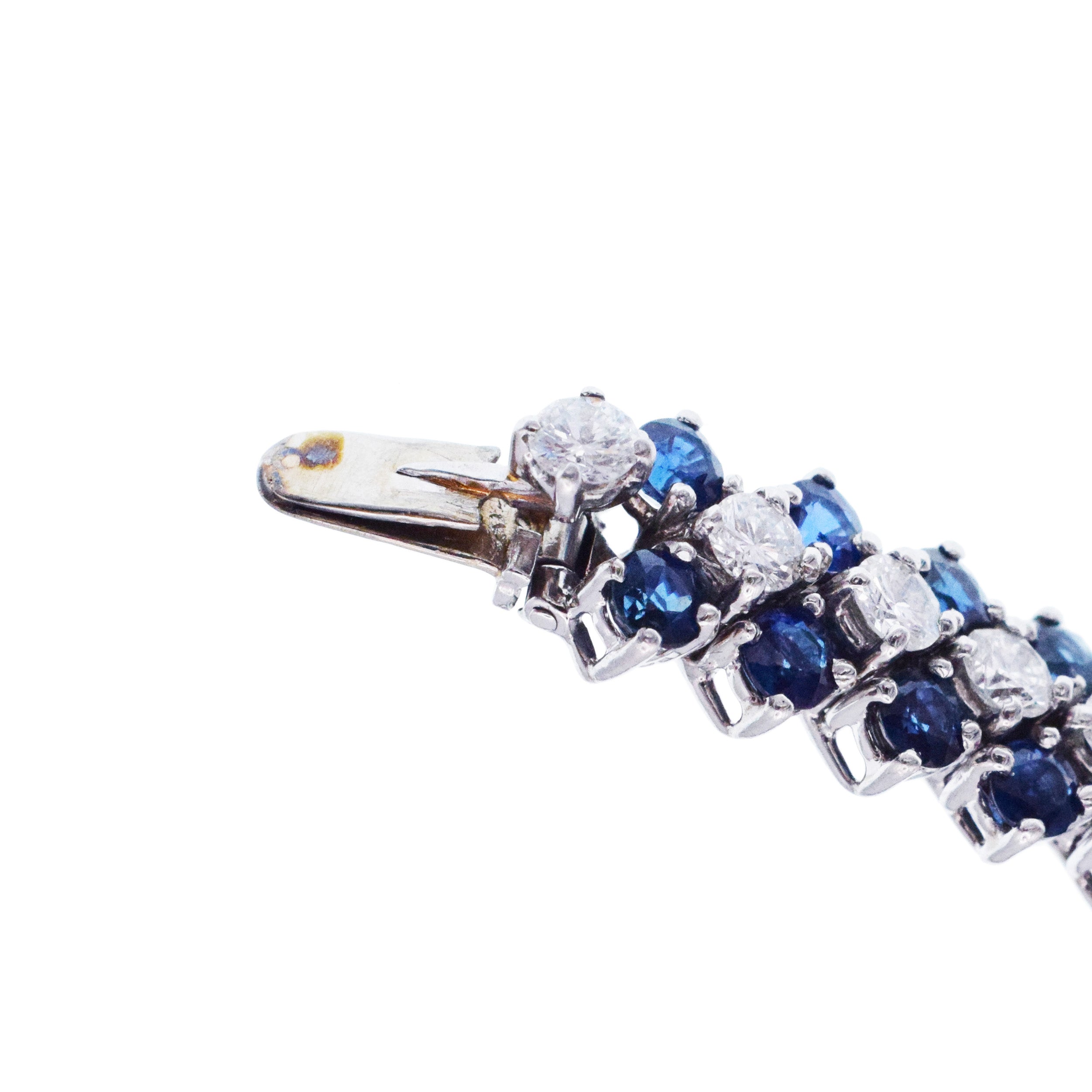 Diamond And Sapphire Three Row Line Bracelet In Platinum