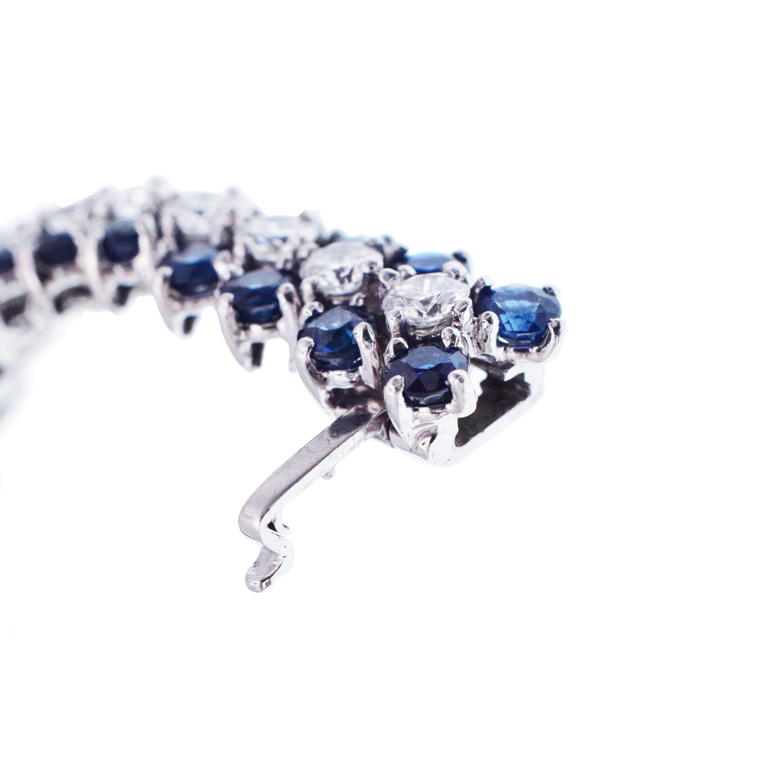 Diamond And Sapphire Three Row Line Bracelet In Platinum