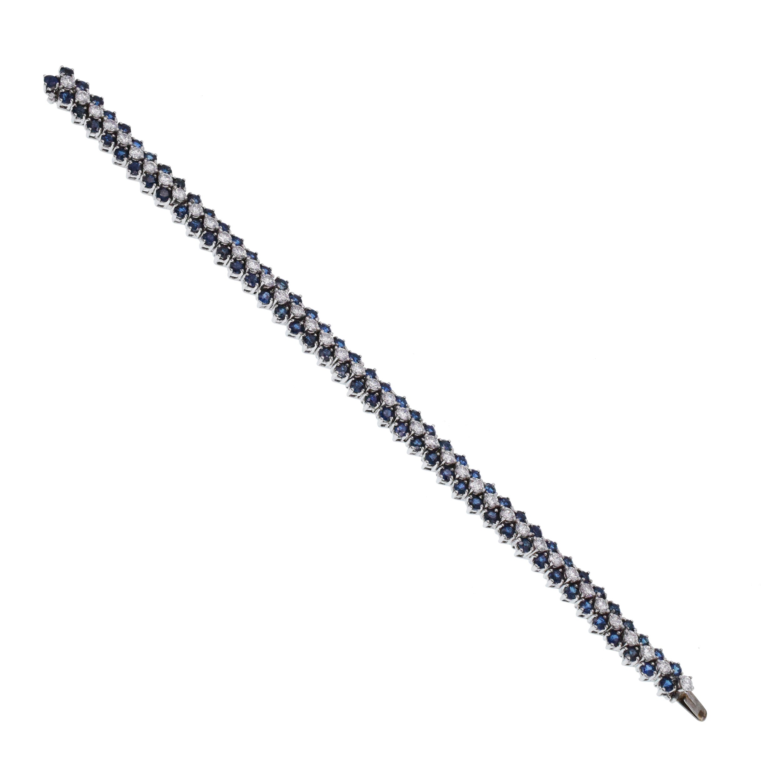 Diamond And Sapphire Three Row Line Bracelet In Platinum