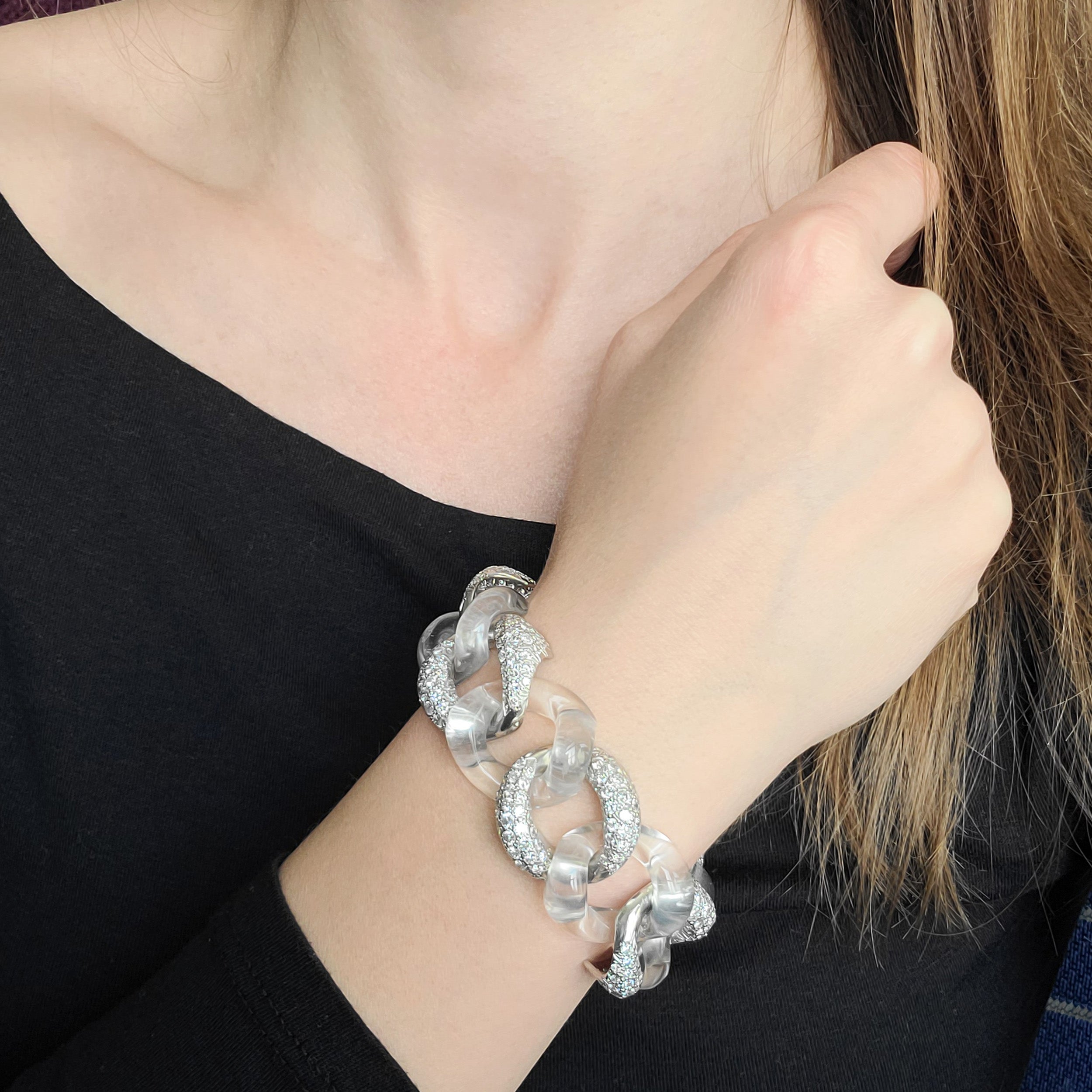 Seaman Schepps Diamond And Rock Crystal Bracelet In 18k White Gold