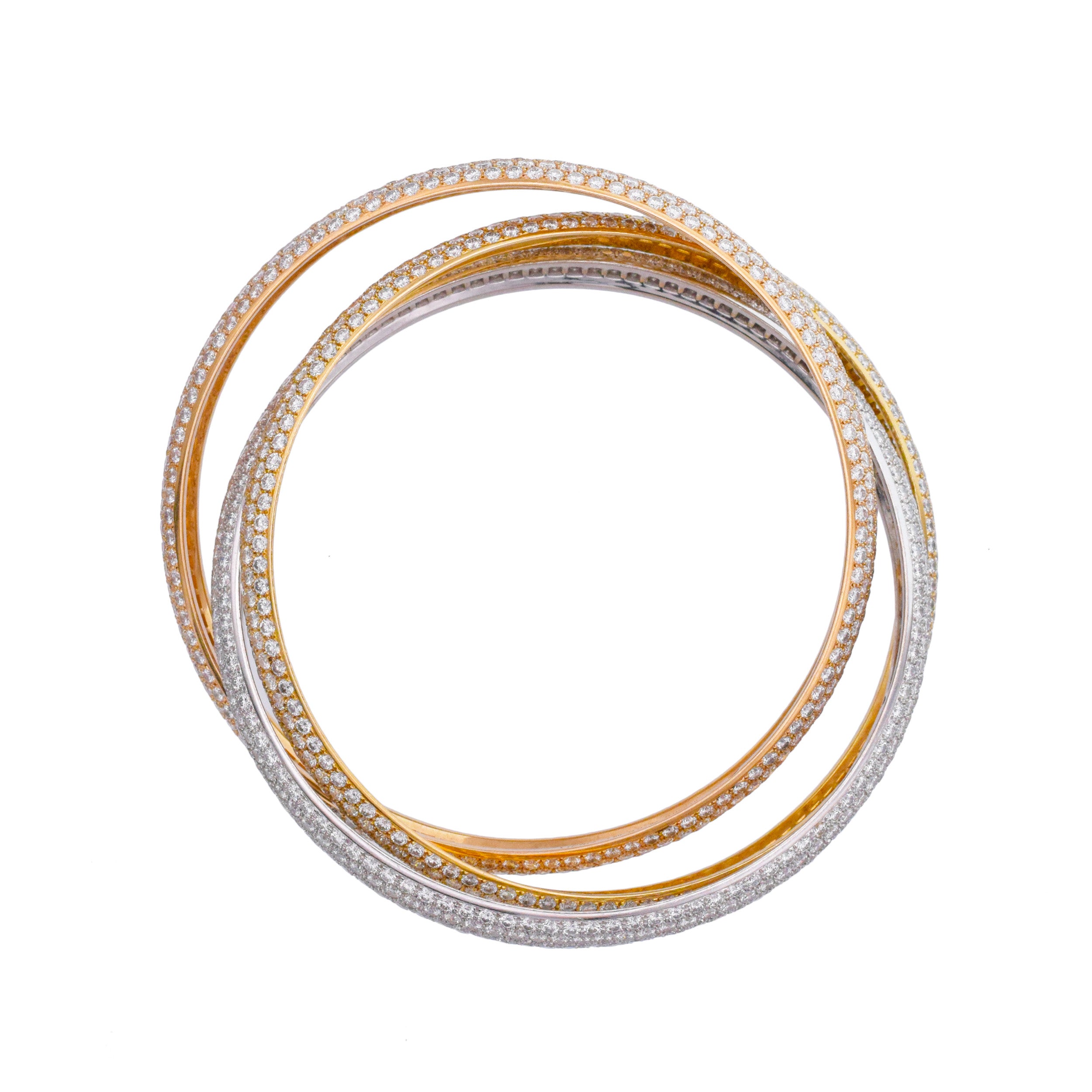 Cartier Diamond 'Trinity' Bangle Bracelet in 18k Tri-Tone Gold