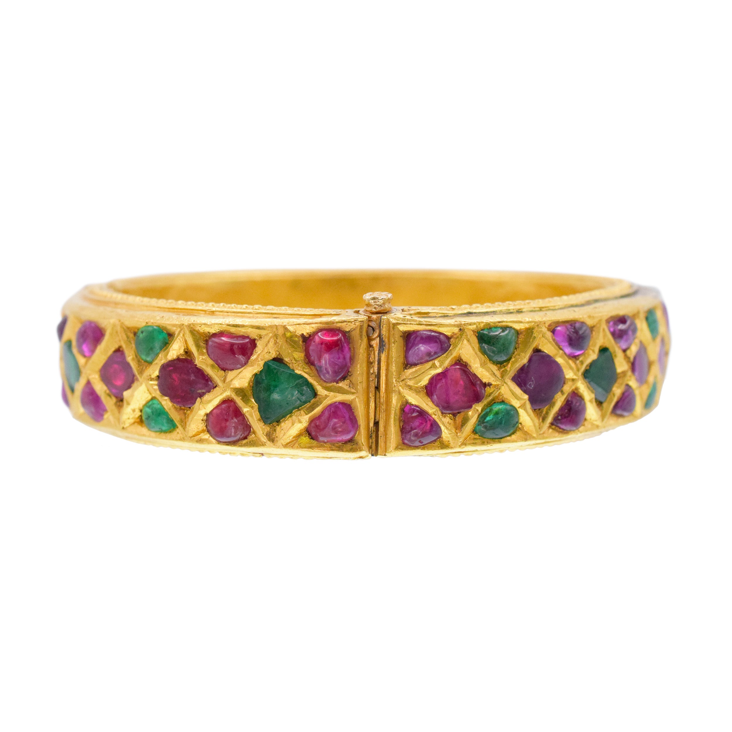 Van Cleef & Arpels Mogul Cut Ruby And Emerald Bracelet In 18k Yellow Gold