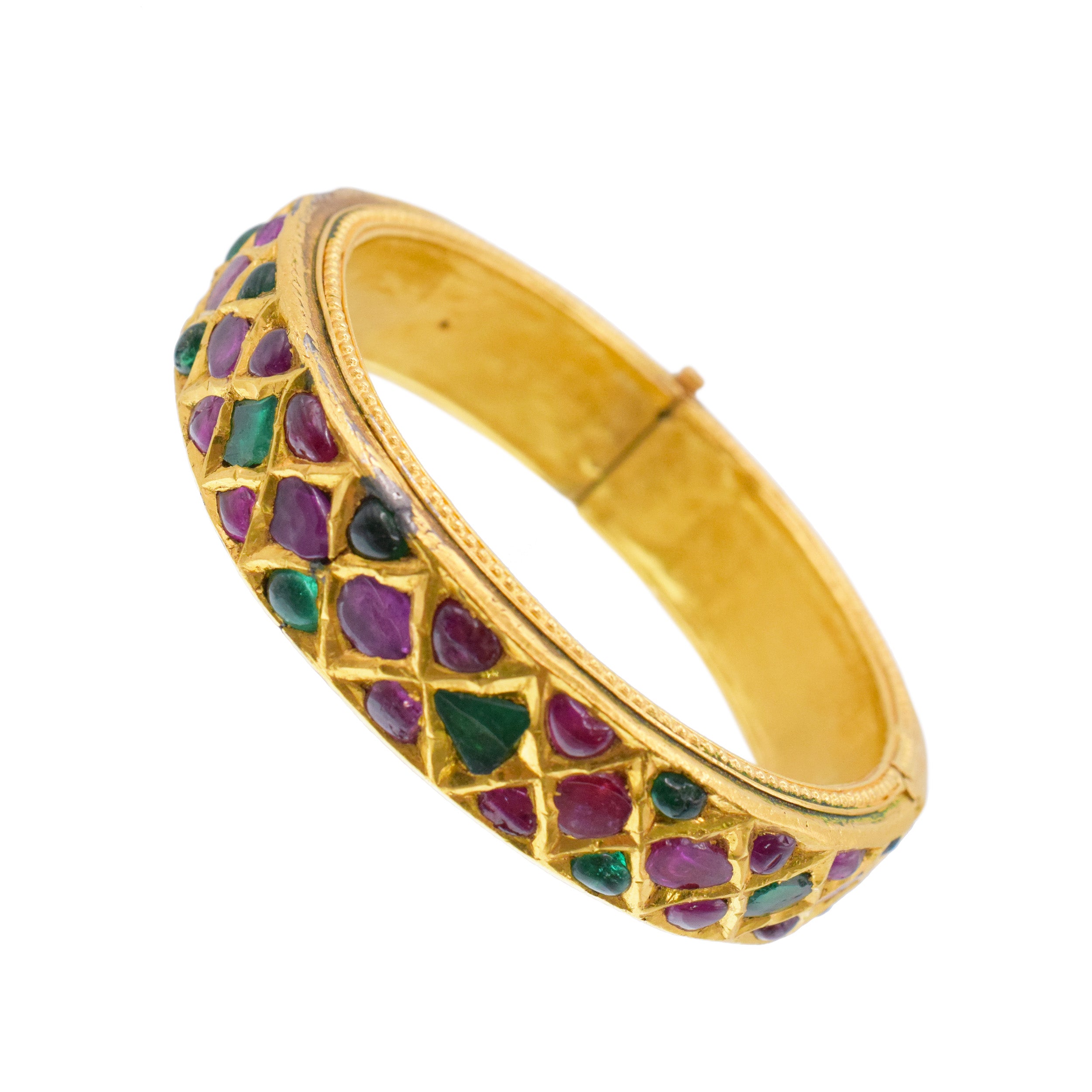 Van Cleef & Arpels Mogul Cut Ruby And Emerald Bracelet In 18k Yellow Gold