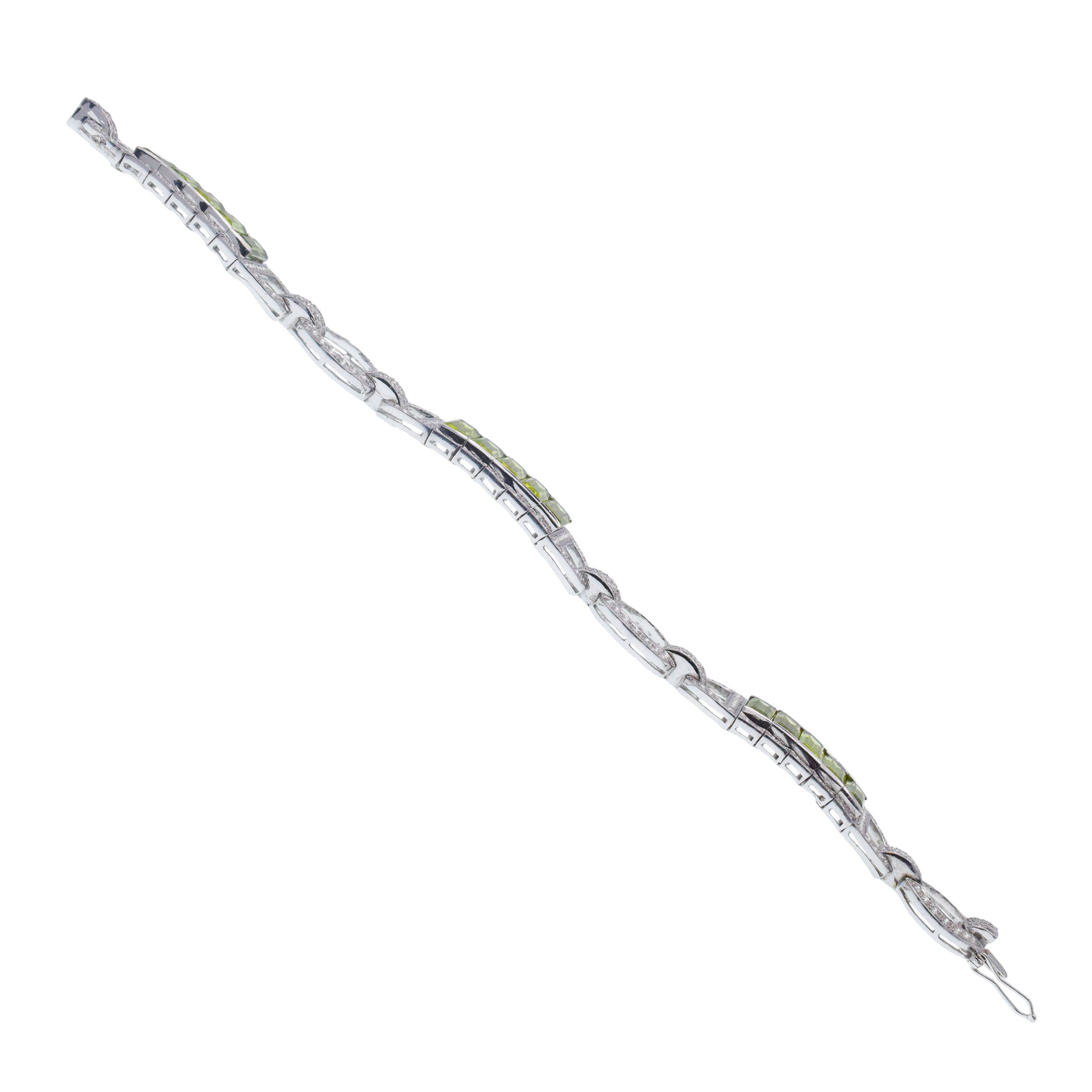 Diamond And Peridot Bracelet In 18k White Gold