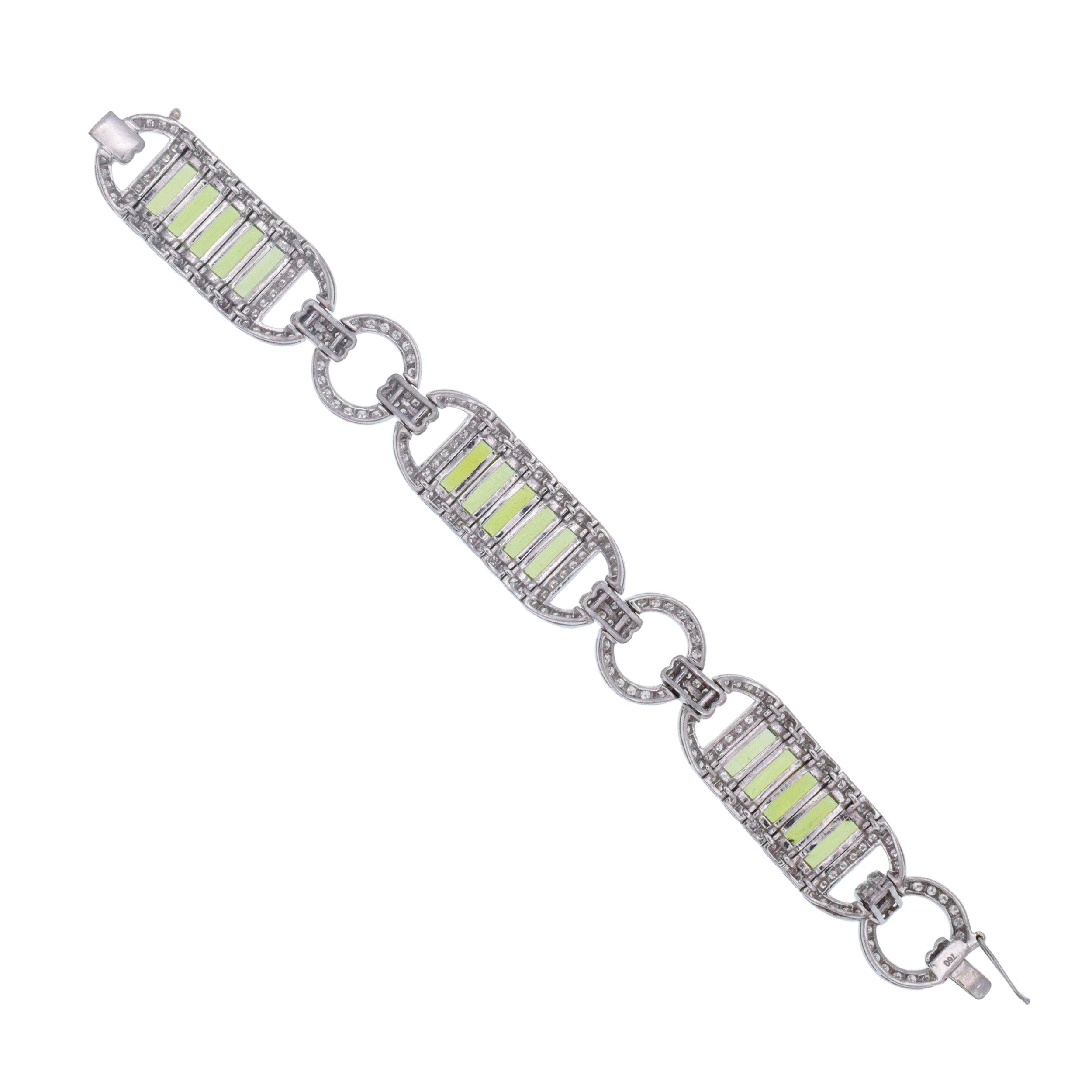 Diamond And Peridot Bracelet In 18k White Gold