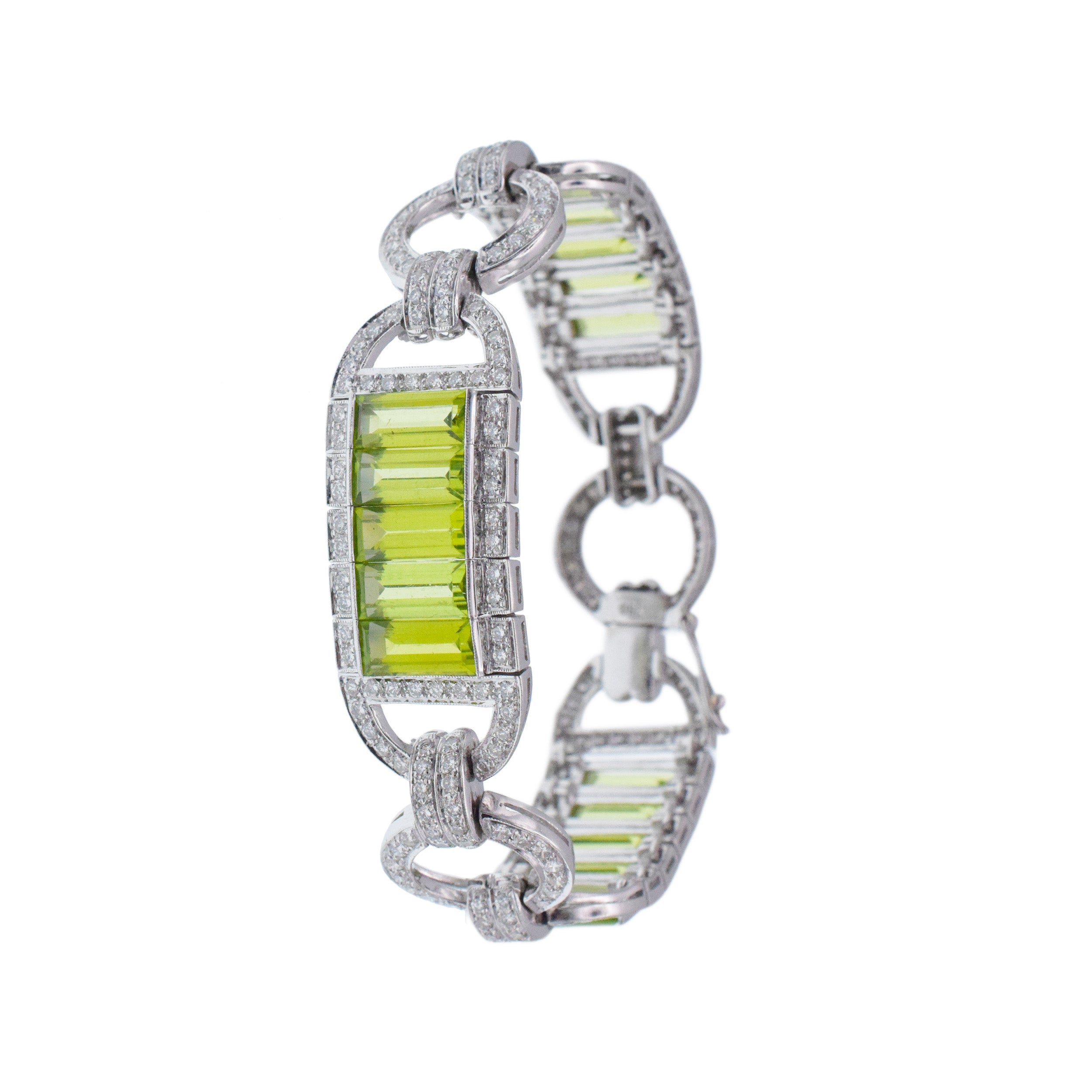 Diamond And Peridot Bracelet In 18k White Gold