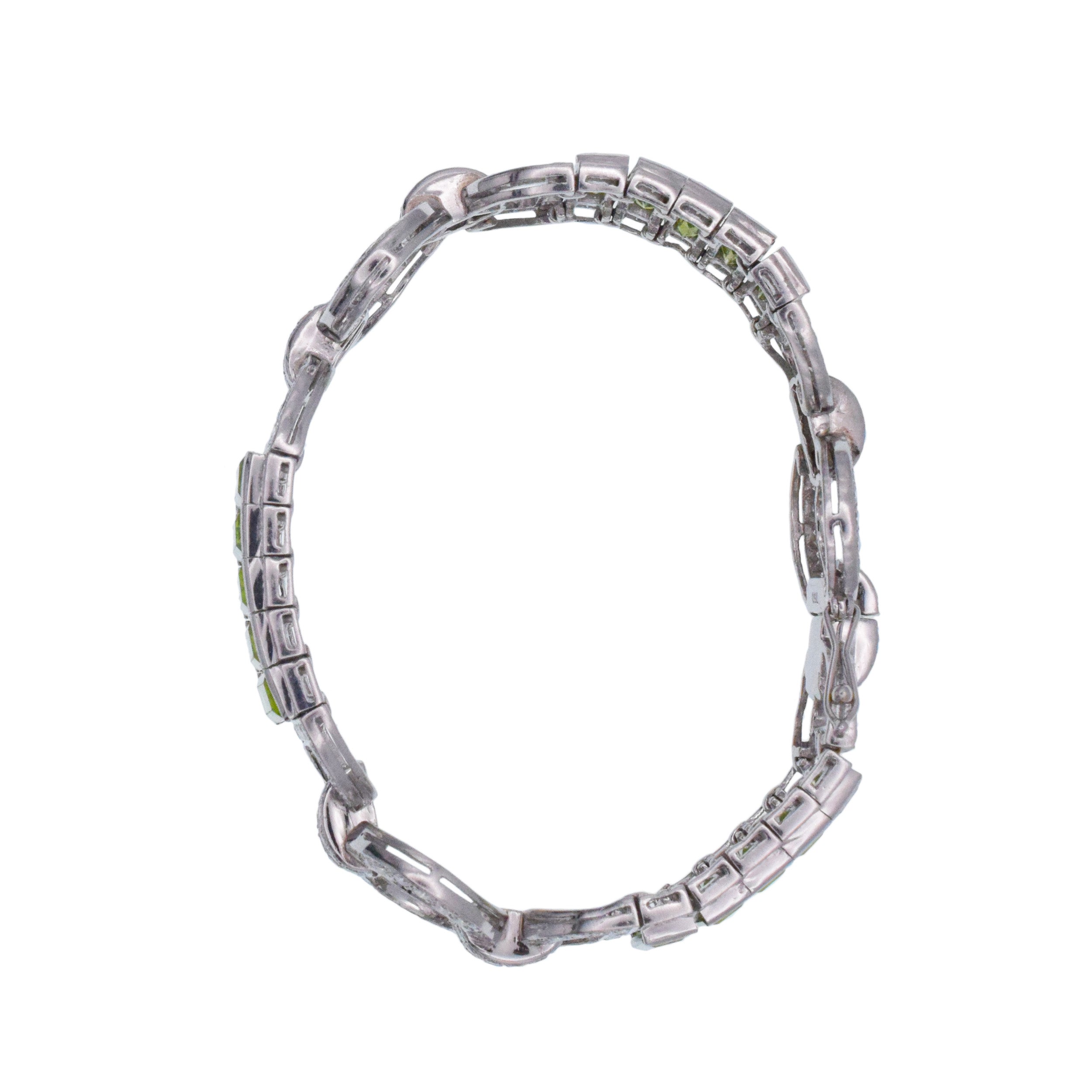 Diamond And Peridot Bracelet In 18k White Gold
