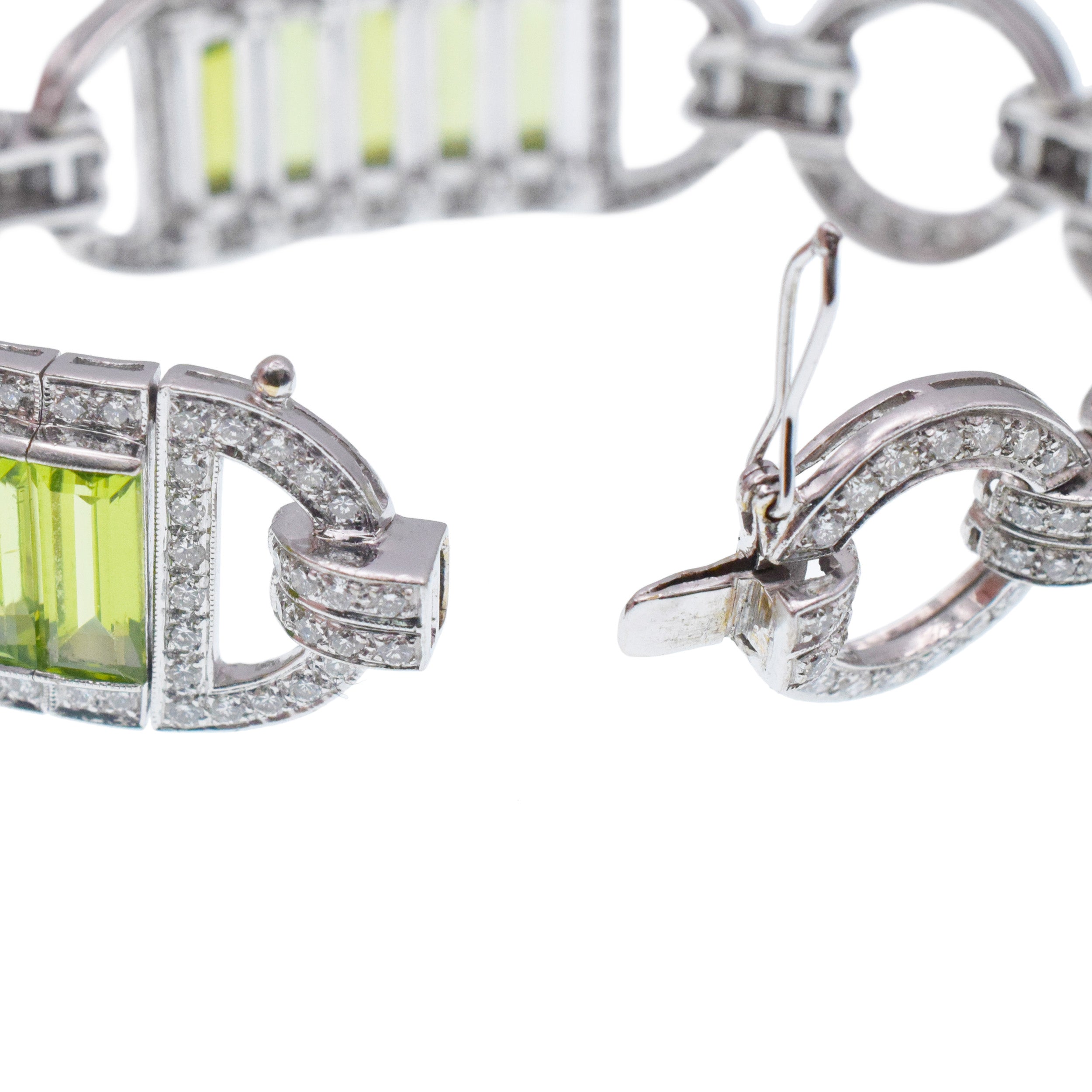 Diamond And Peridot Bracelet In 18k White Gold