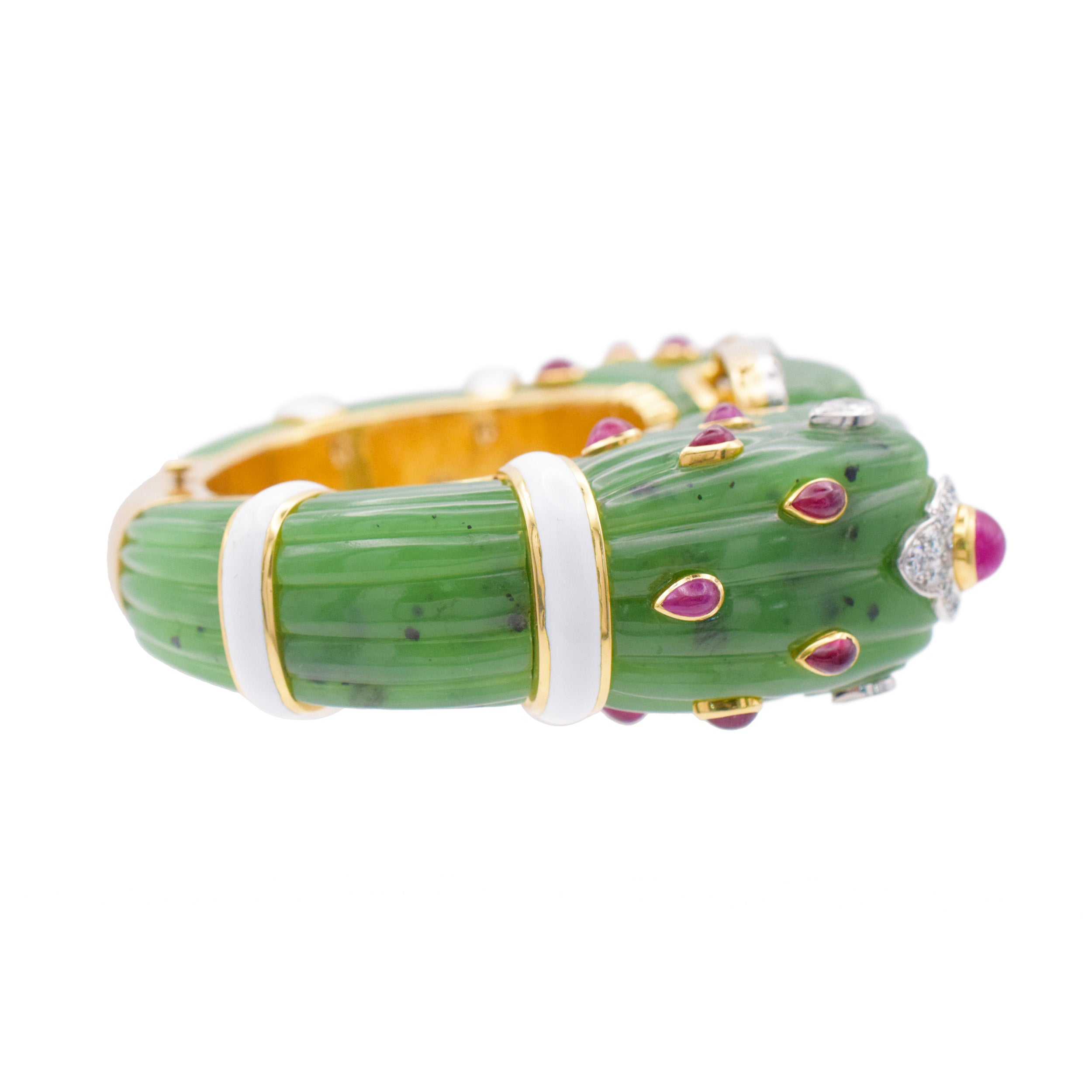 David Webb Nephrite Double Headed 'Chimera' Bracelet In 18k Yellow Gold And Platinum