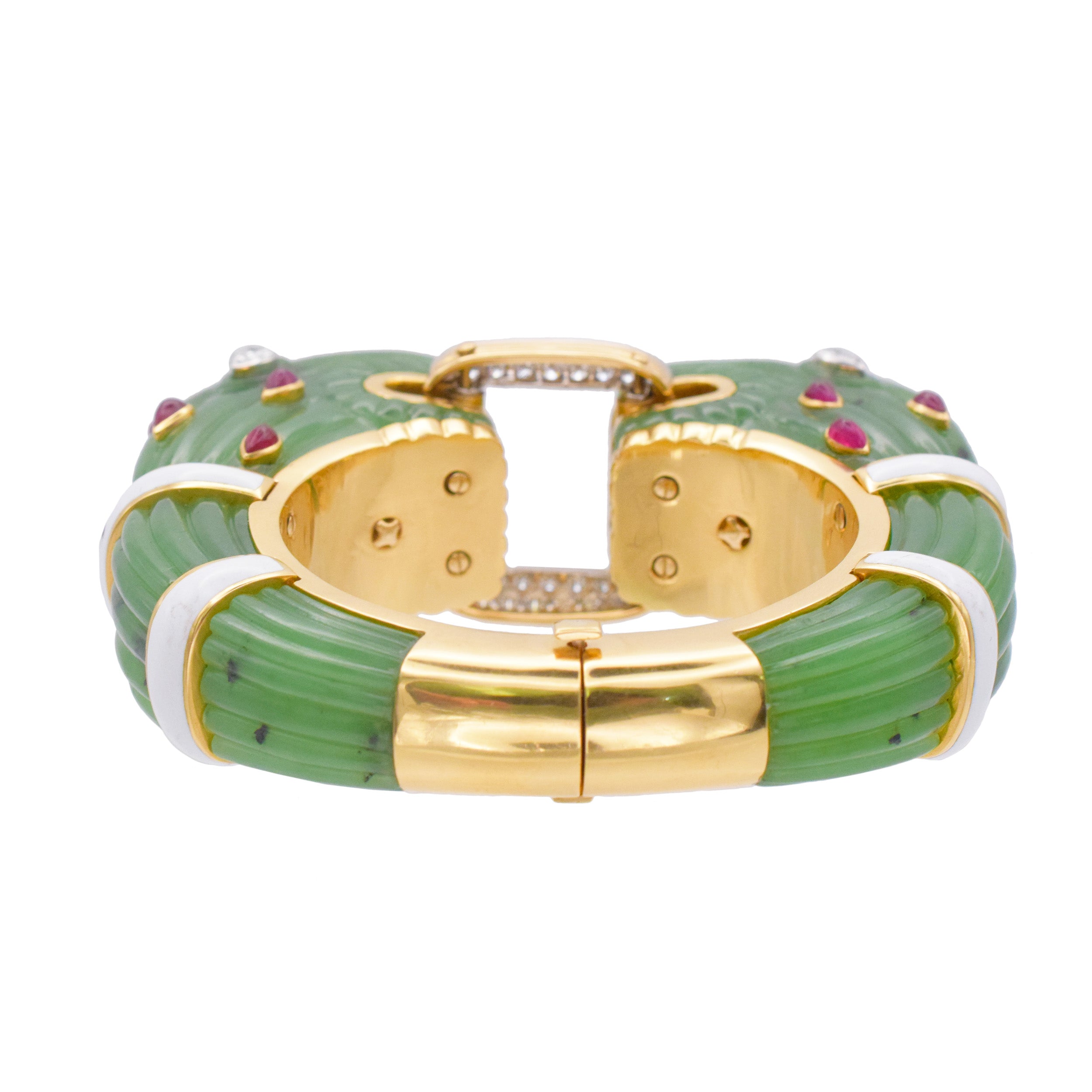 David Webb Nephrite Double Headed 'Chimera' Bracelet In 18k Yellow Gold And Platinum