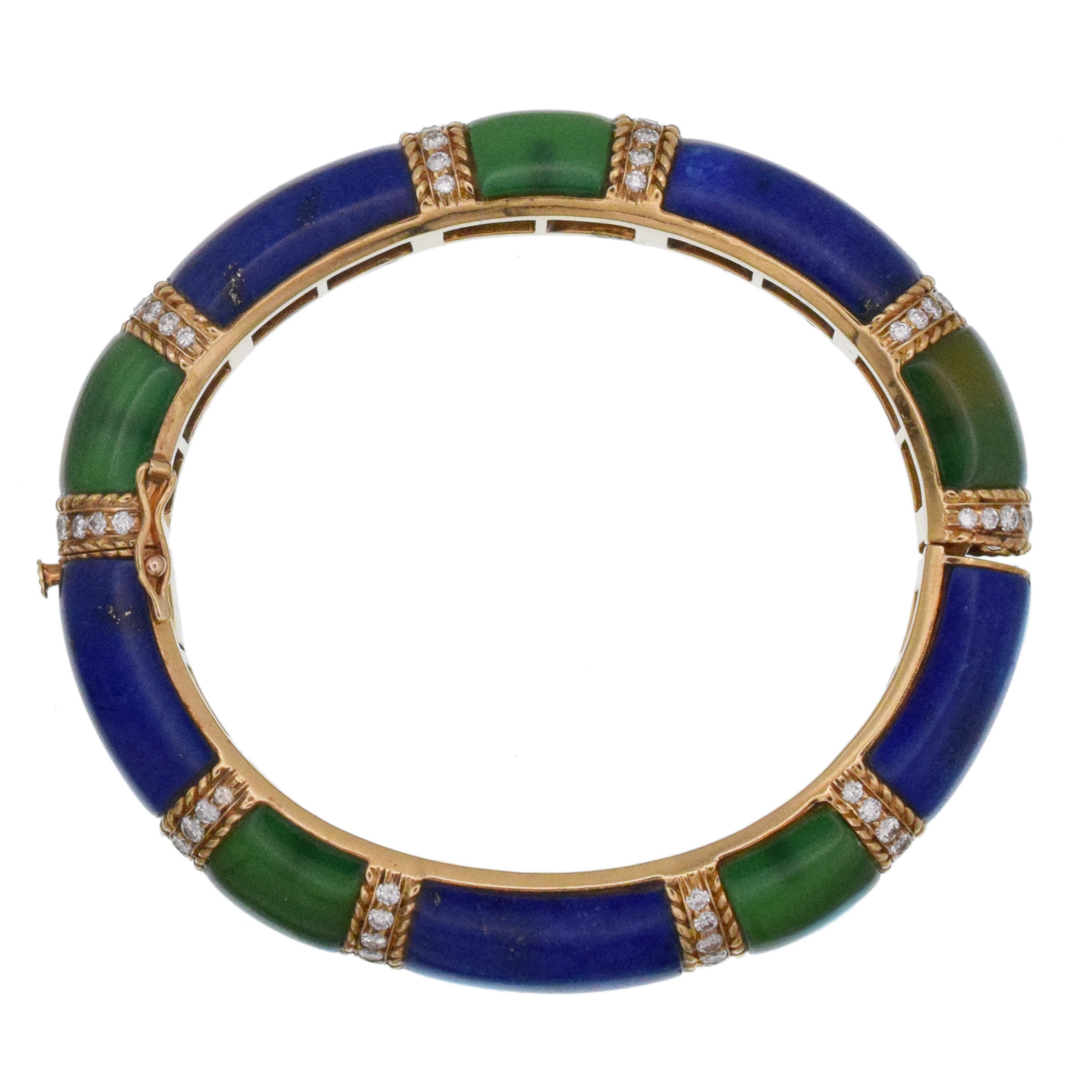 Van Cleef & Arpels Lapis Lazuli, Green Onyx & Diamond Bangle Bracelet In 18k Yellow Gold